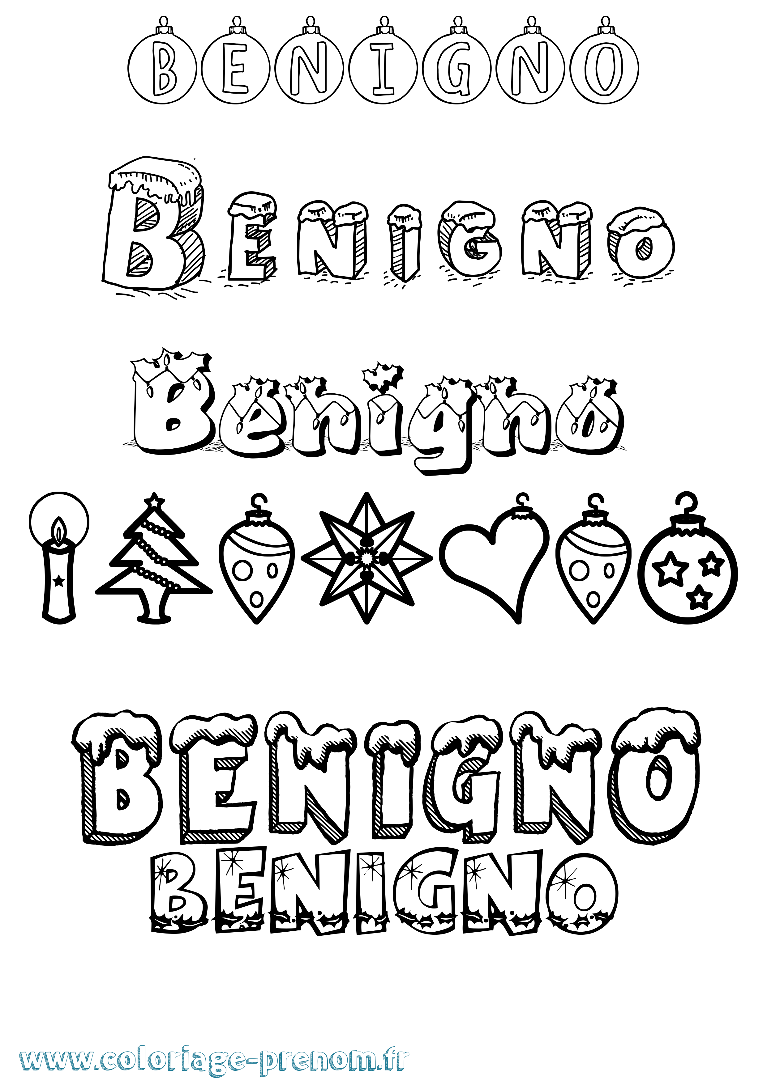 Coloriage prénom Benigno Noël