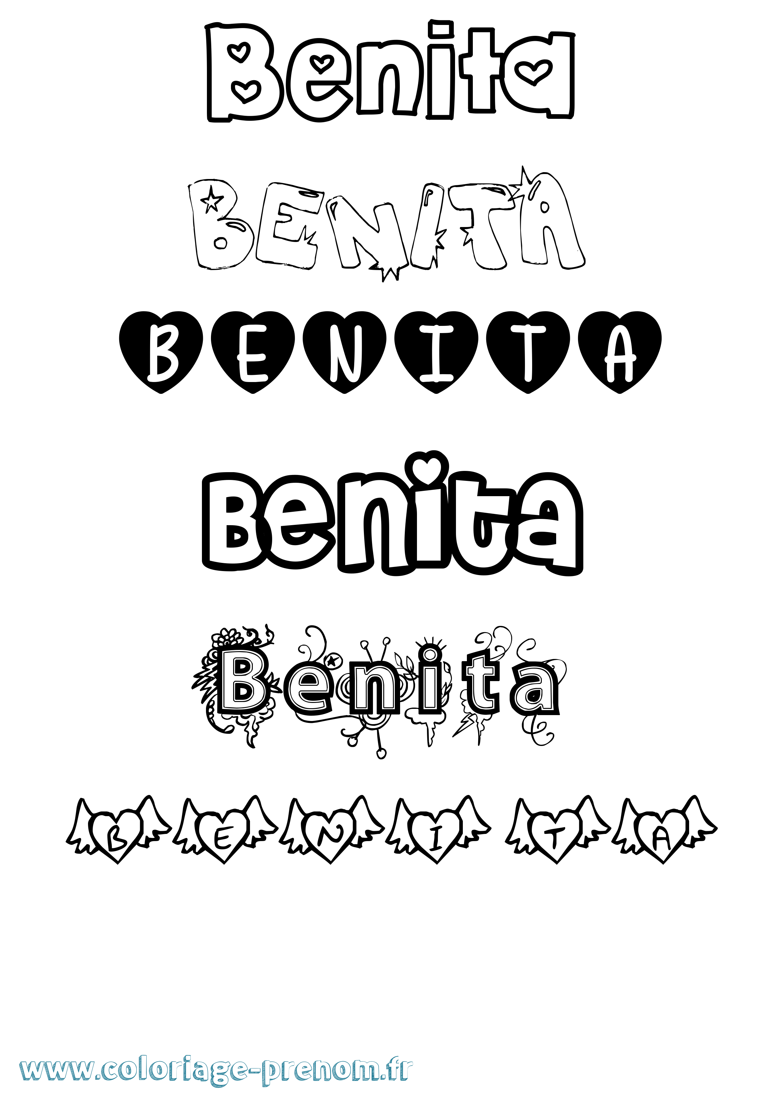 Coloriage prénom Benita Girly