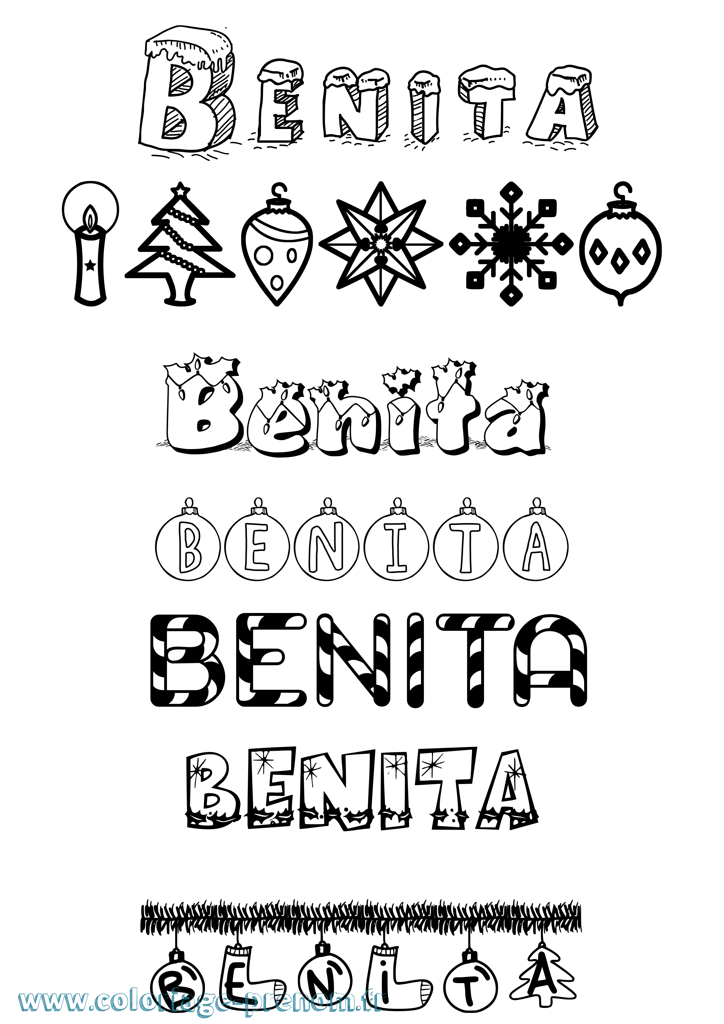 Coloriage prénom Benita Noël