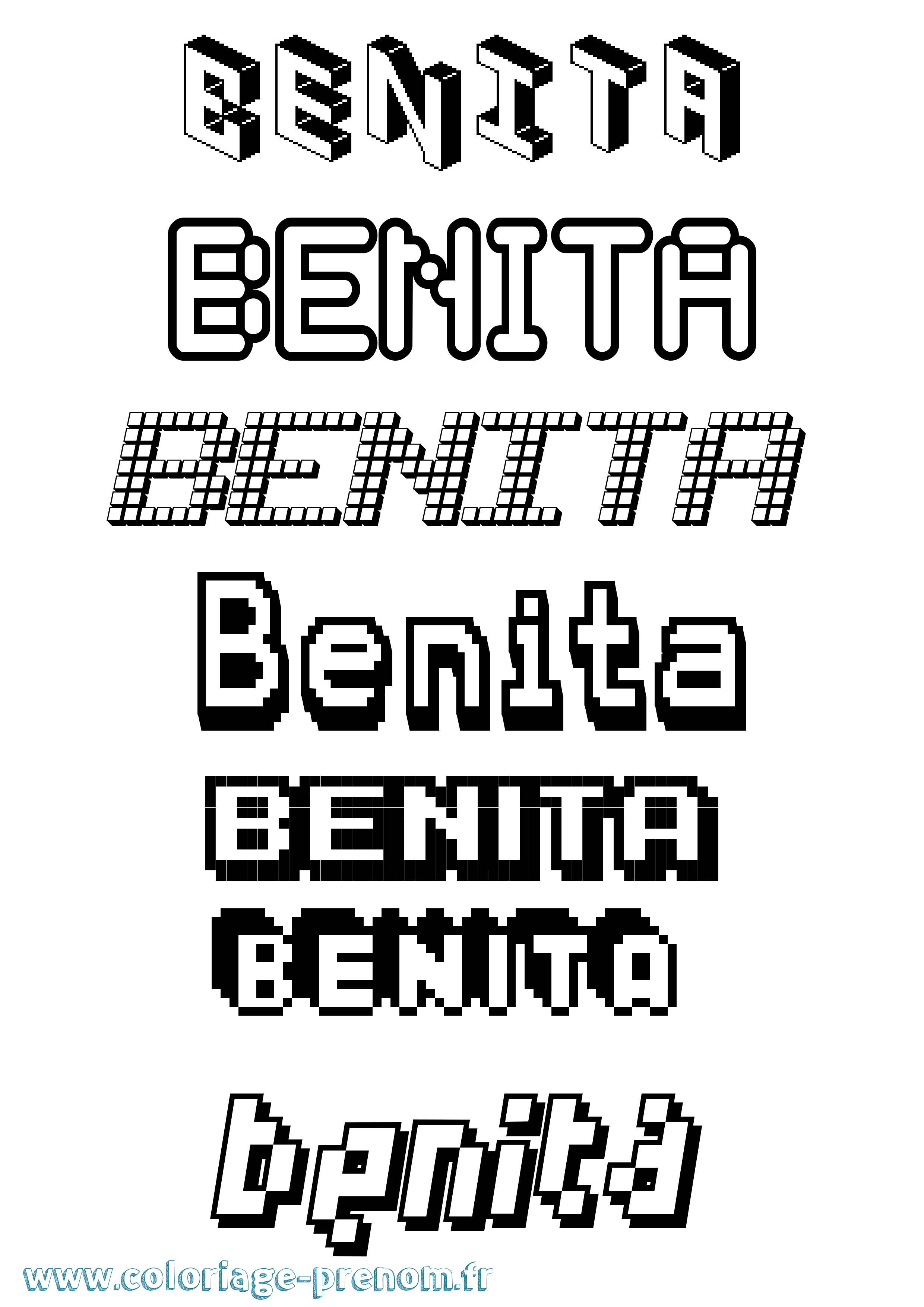 Coloriage prénom Benita Pixel