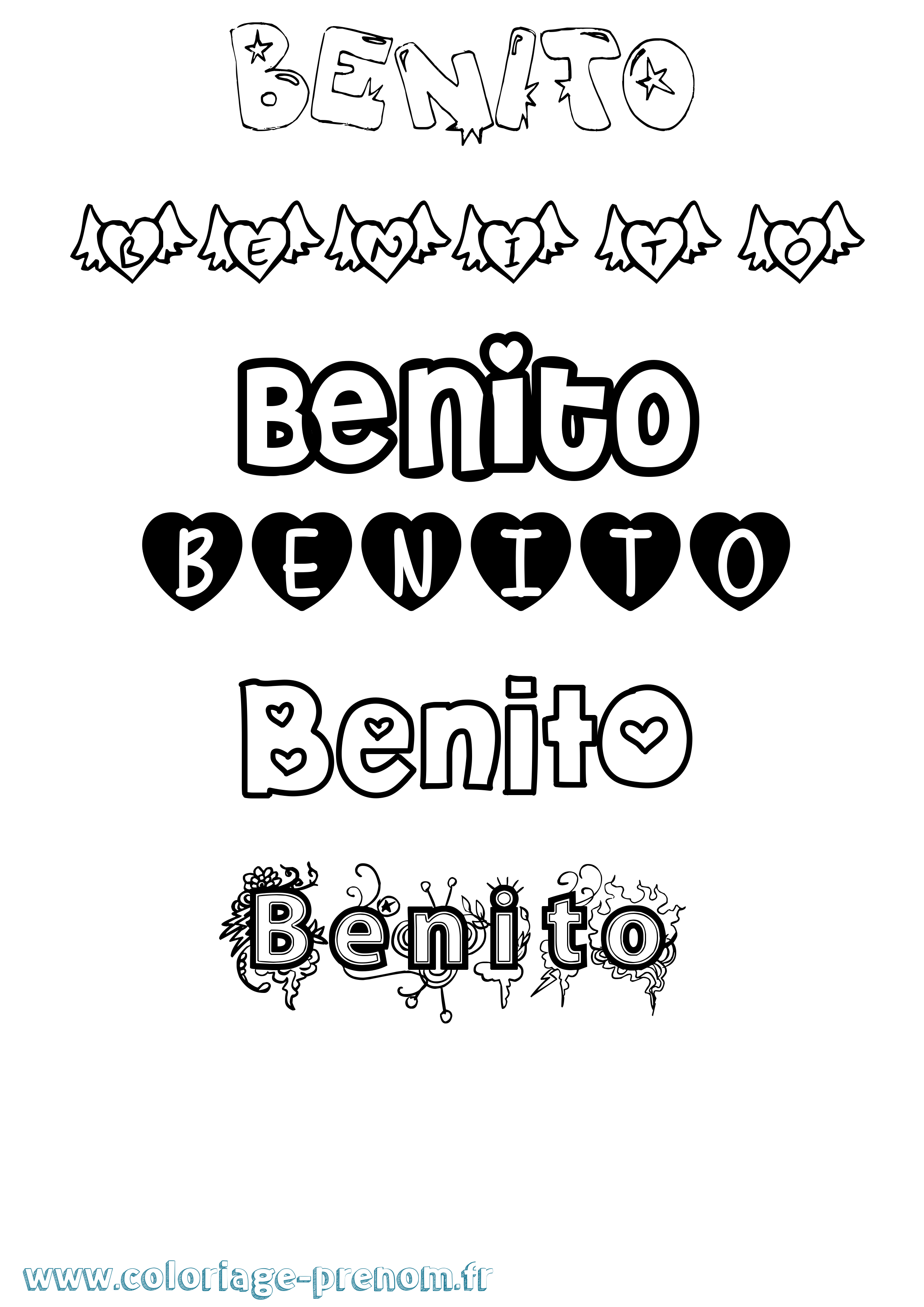 Coloriage prénom Benito Girly