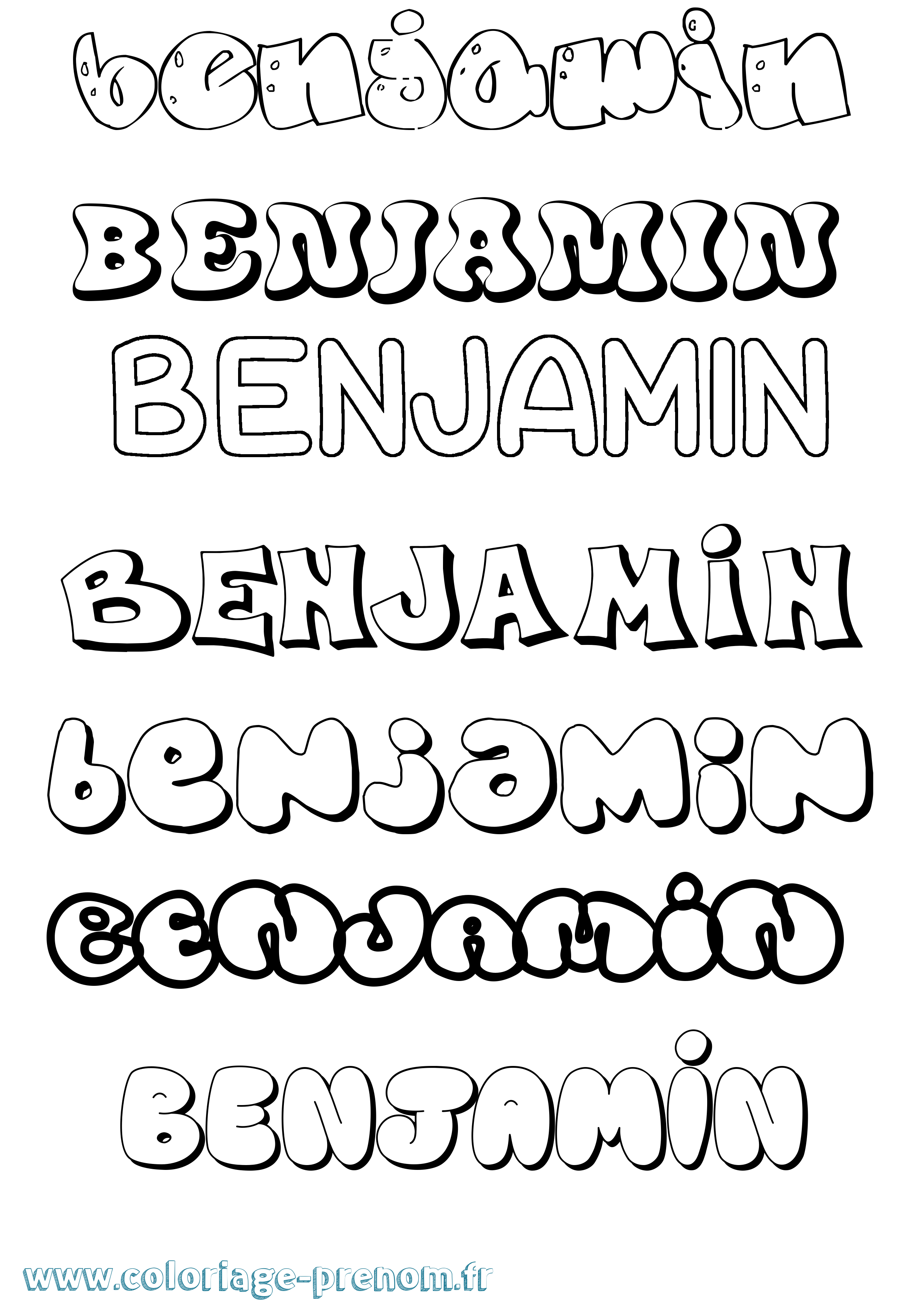 Coloriage prénom Benjamin Bubble