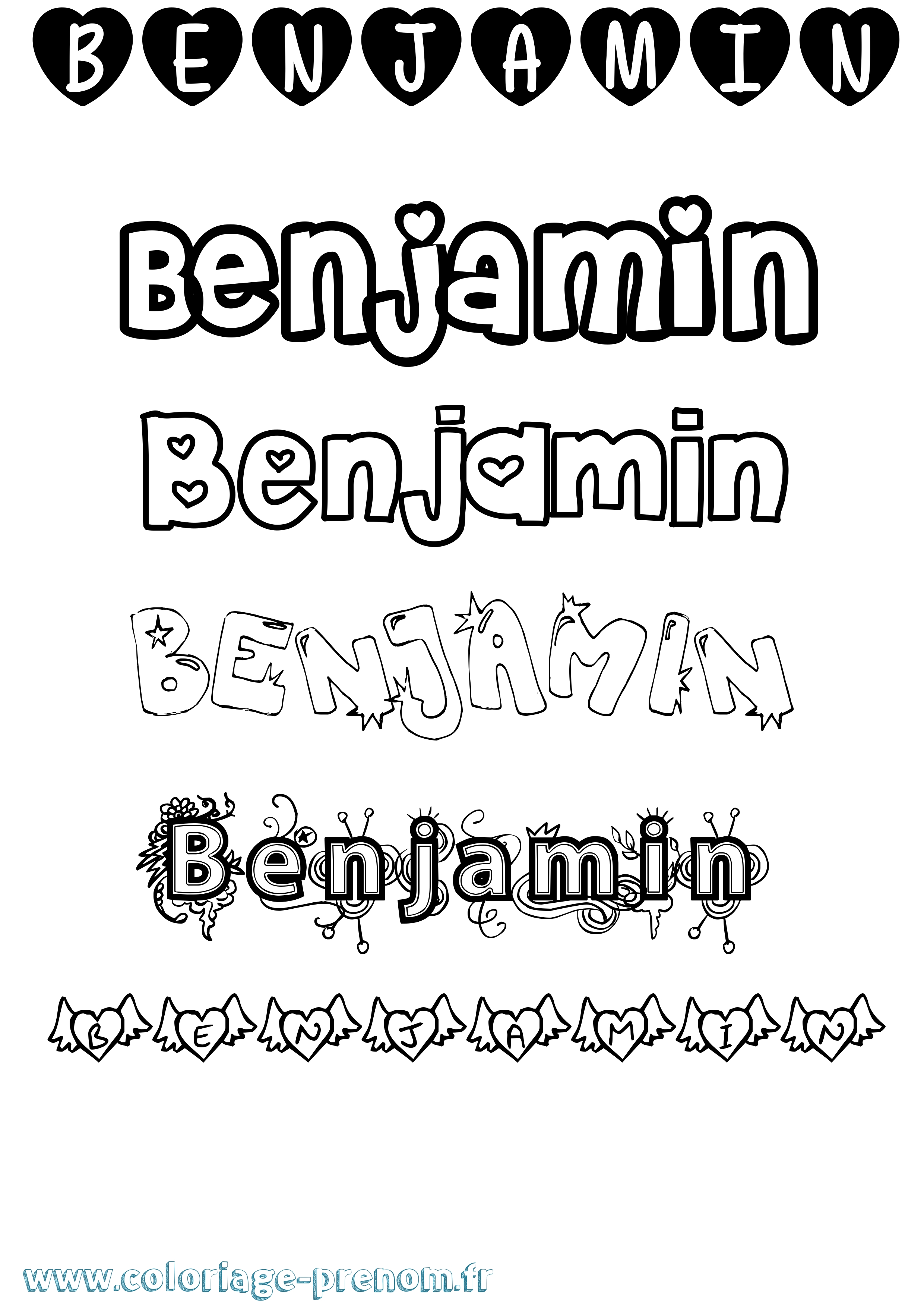 Coloriage prénom Benjamin Girly