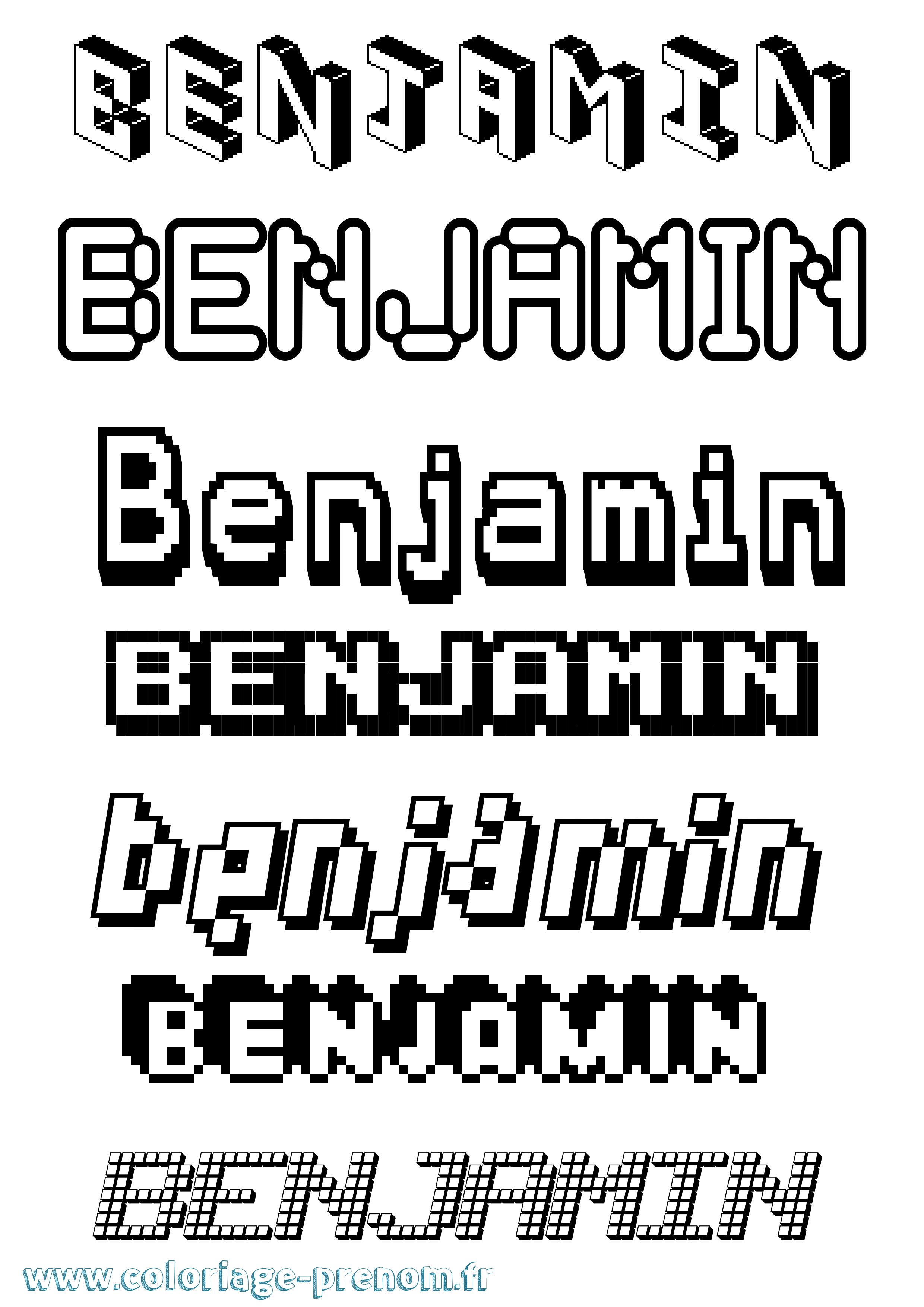 Coloriage prénom Benjamin Pixel
