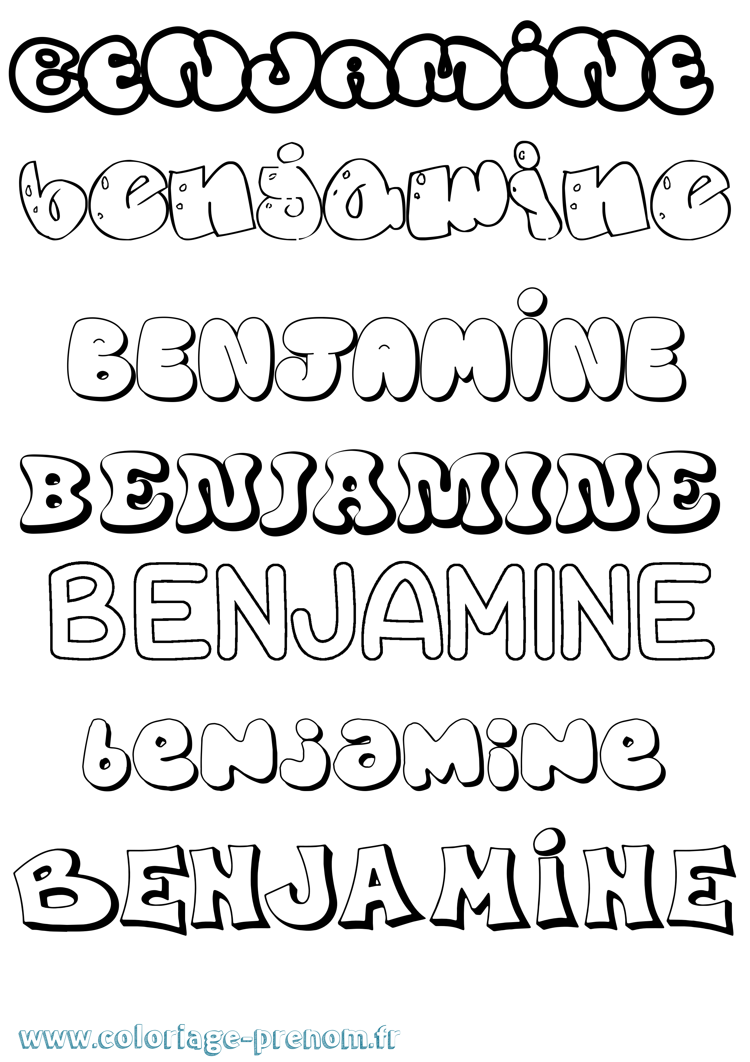 Coloriage prénom Benjamine Bubble