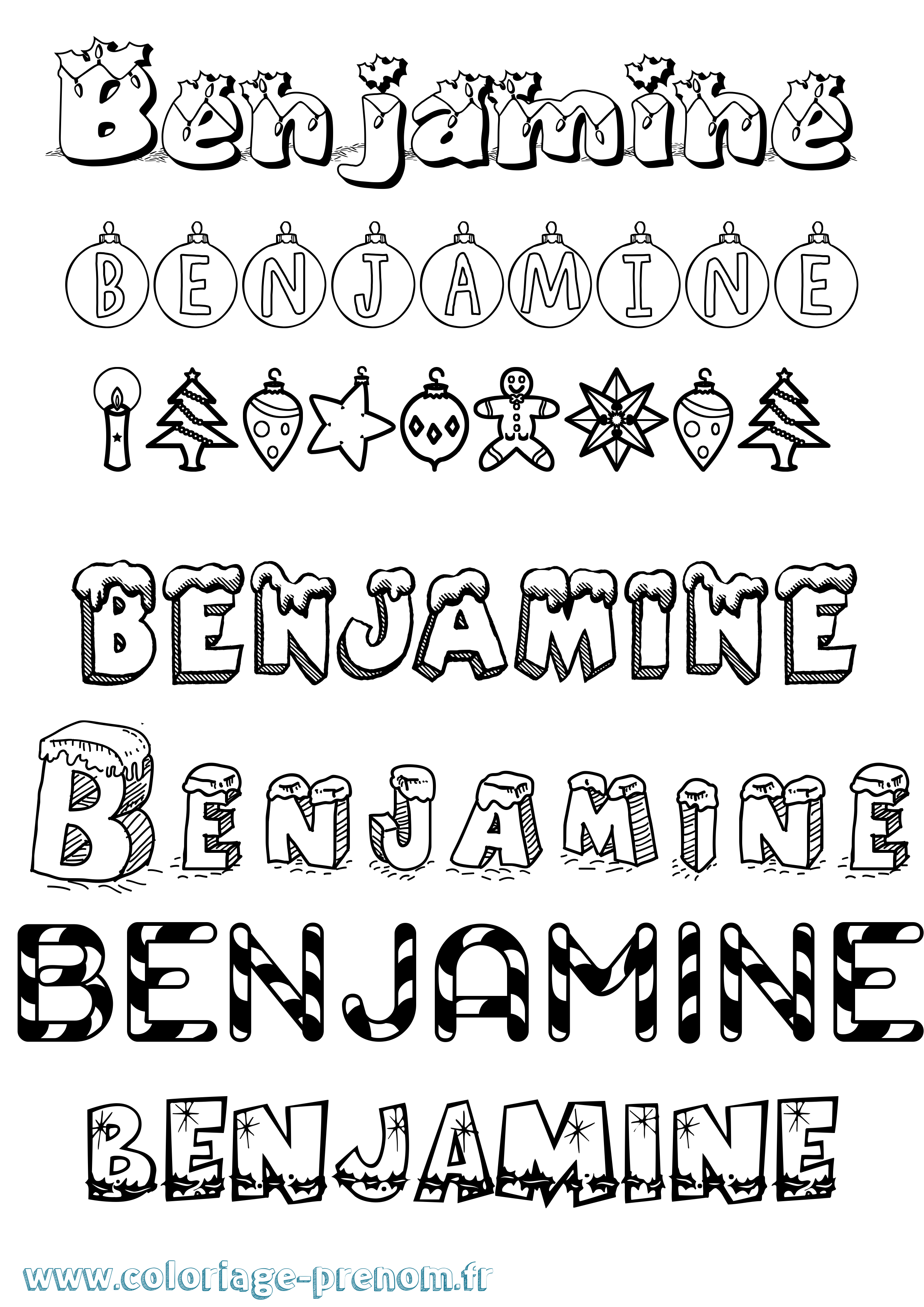 Coloriage prénom Benjamine Noël