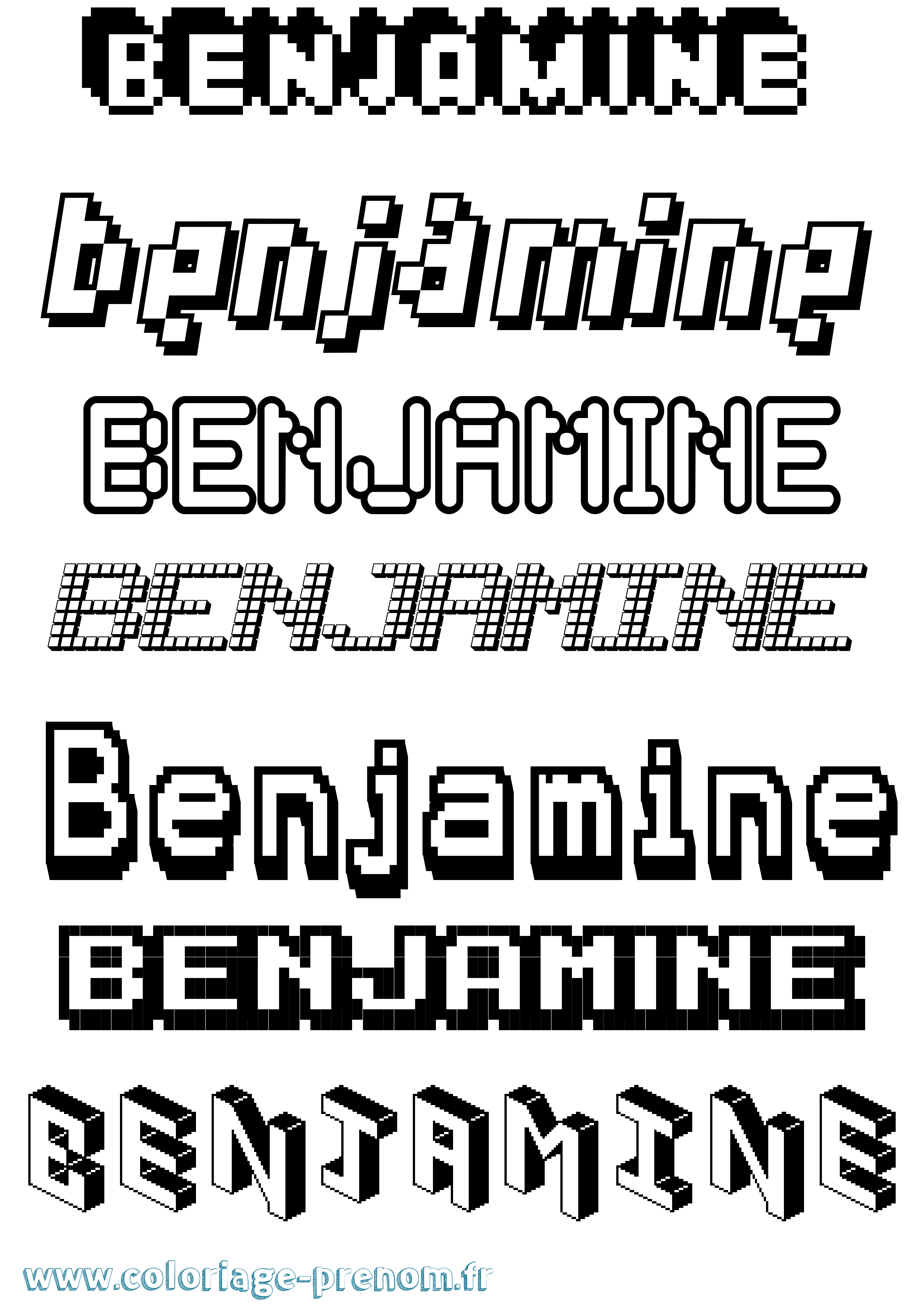 Coloriage prénom Benjamine Pixel