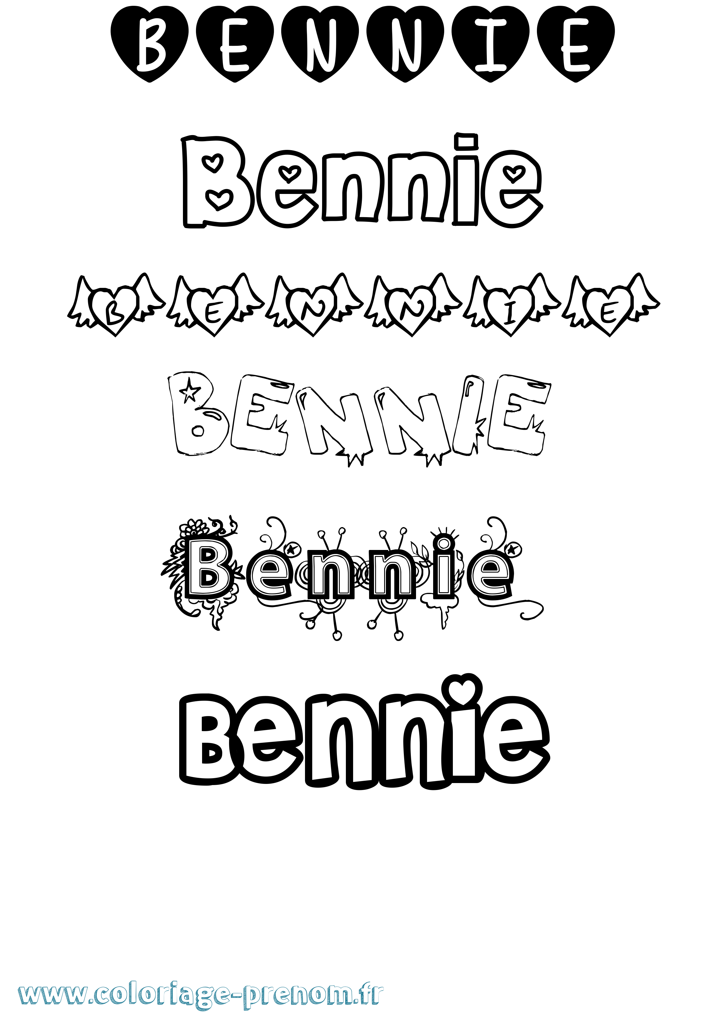 Coloriage prénom Bennie Girly