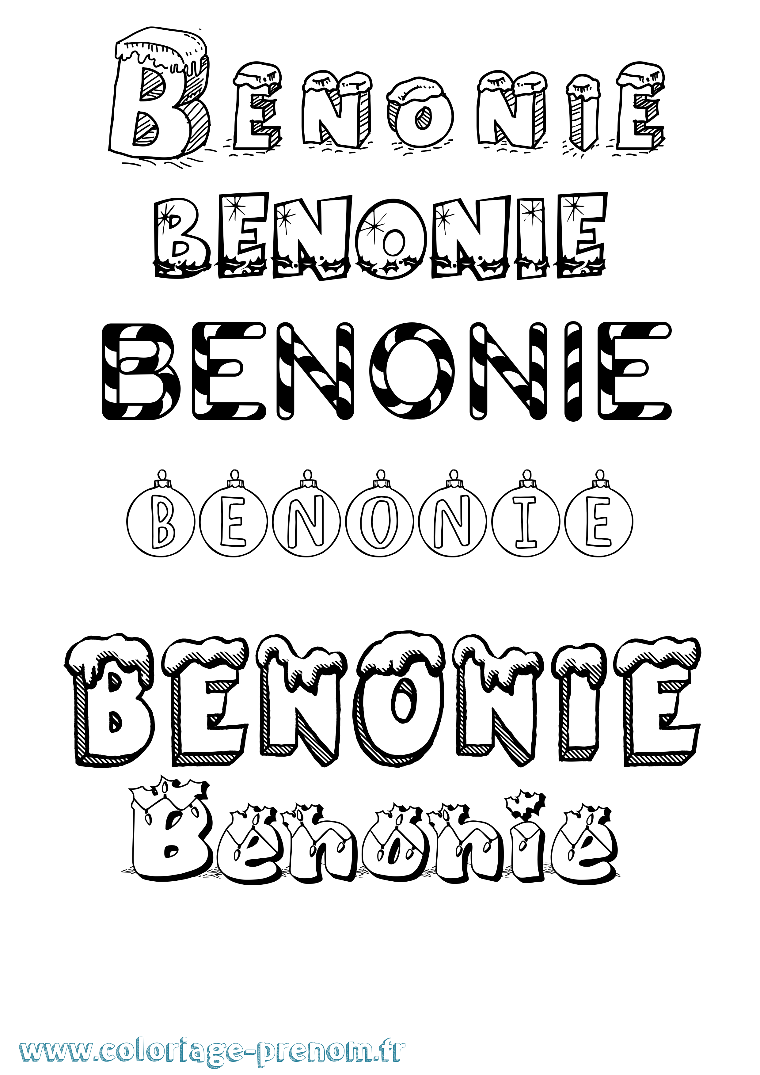 Coloriage Benonie Noël Coloriage prénom Benonie Noël