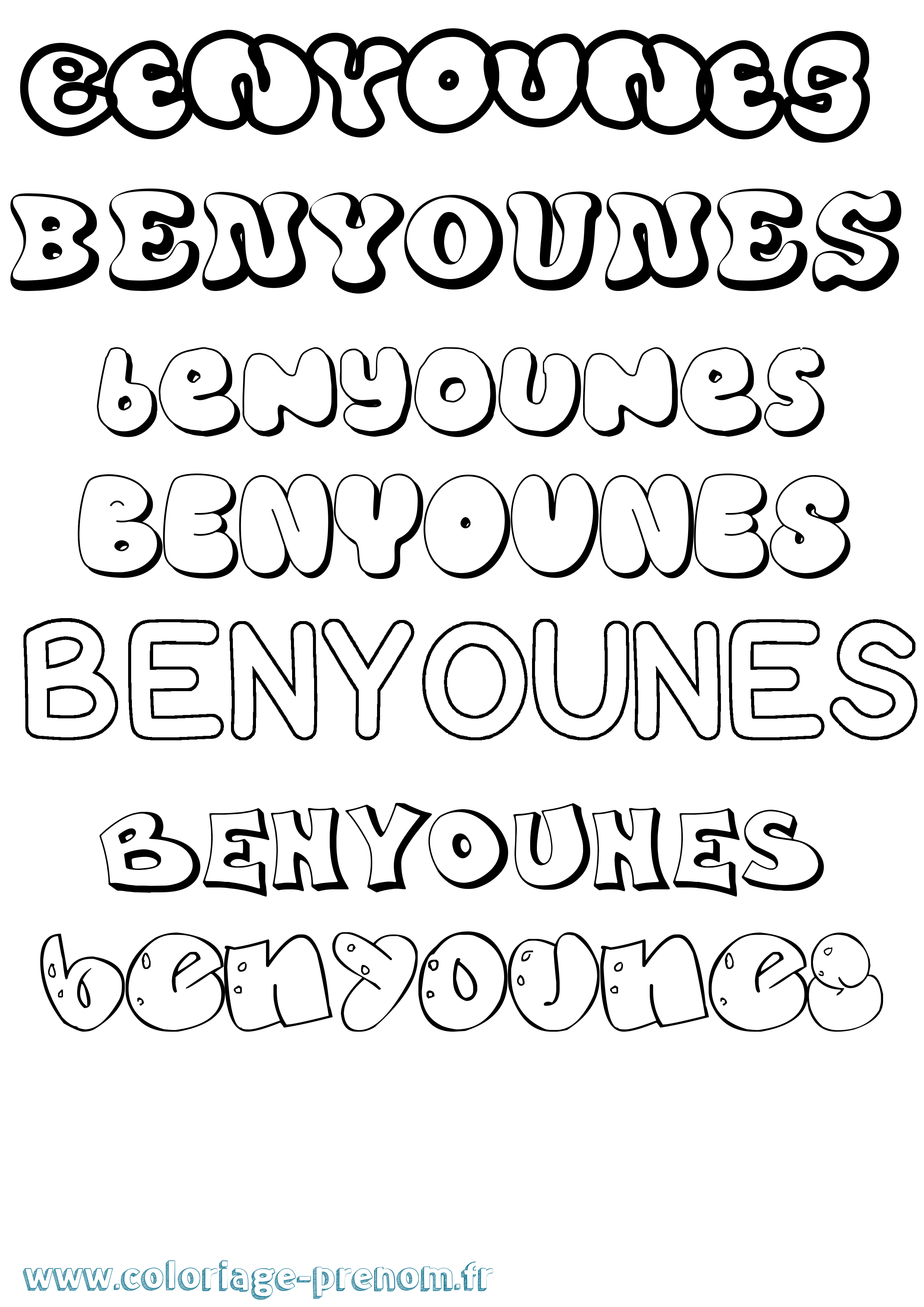 Coloriage Benyounes Bubble Coloriage prénom Benyounes Bubble