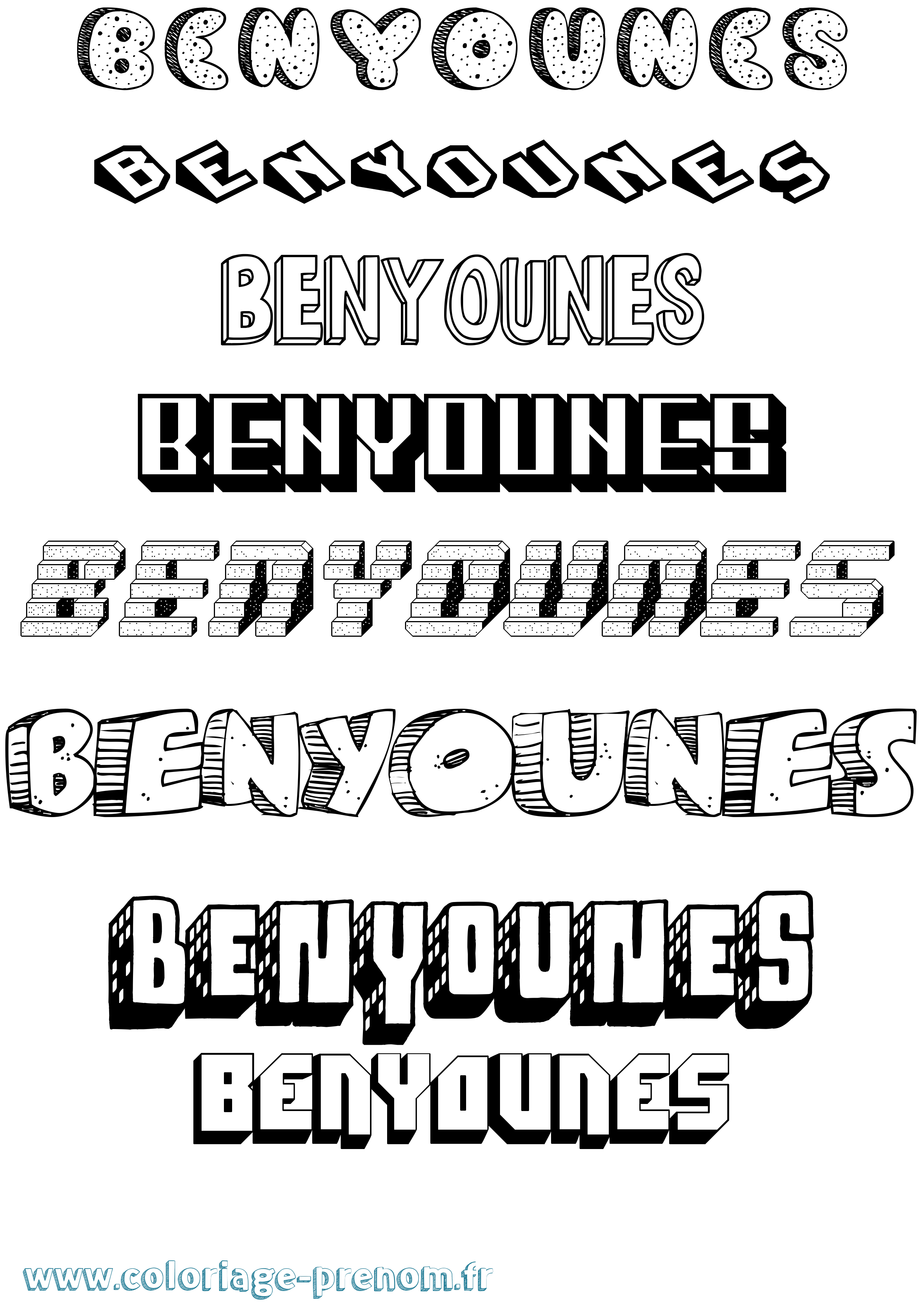 Coloriage Benyounes Effet 3D Coloriage prénom Benyounes Effet 3D
