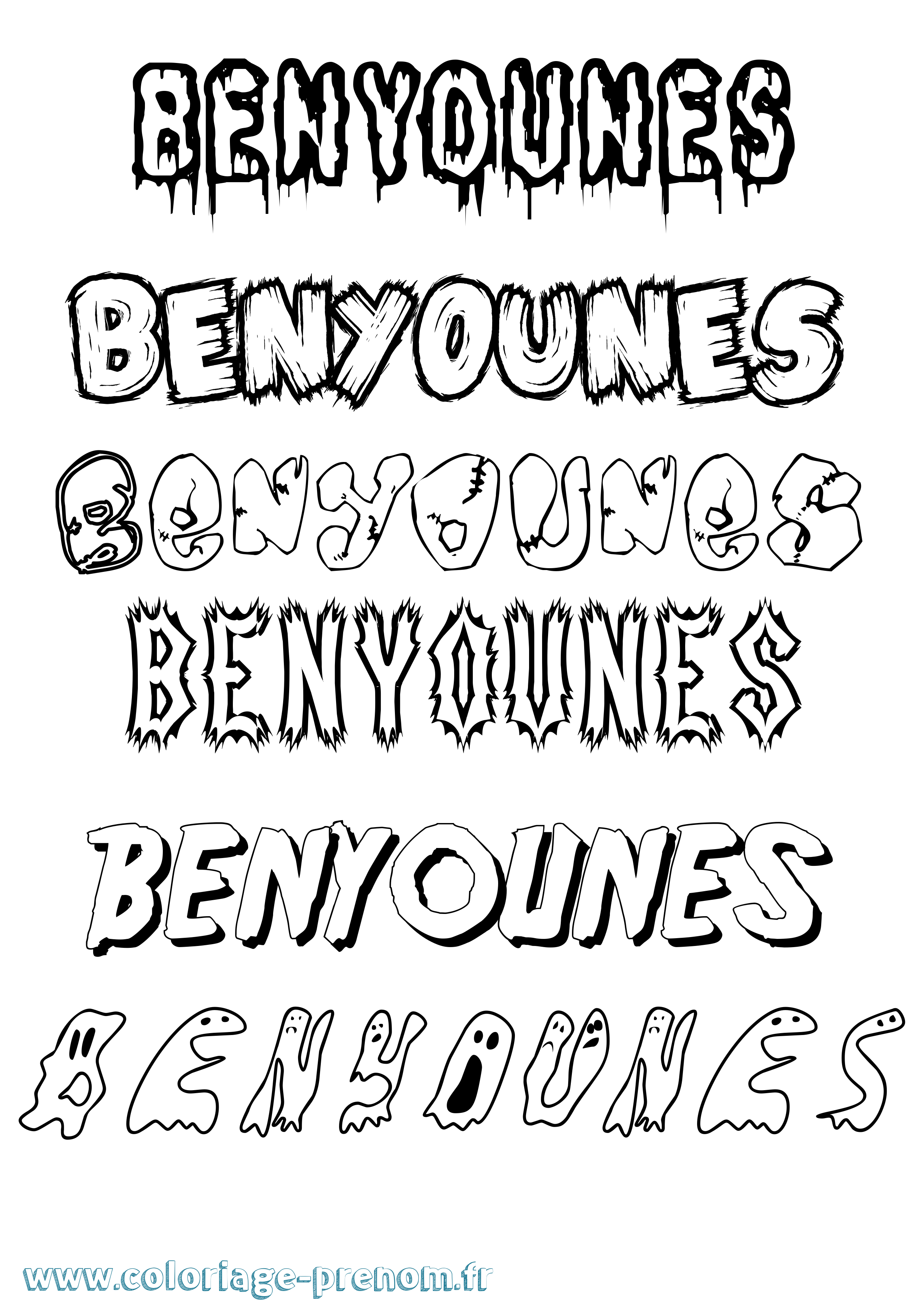 Coloriage Benyounes Frisson Coloriage prénom Benyounes Frisson