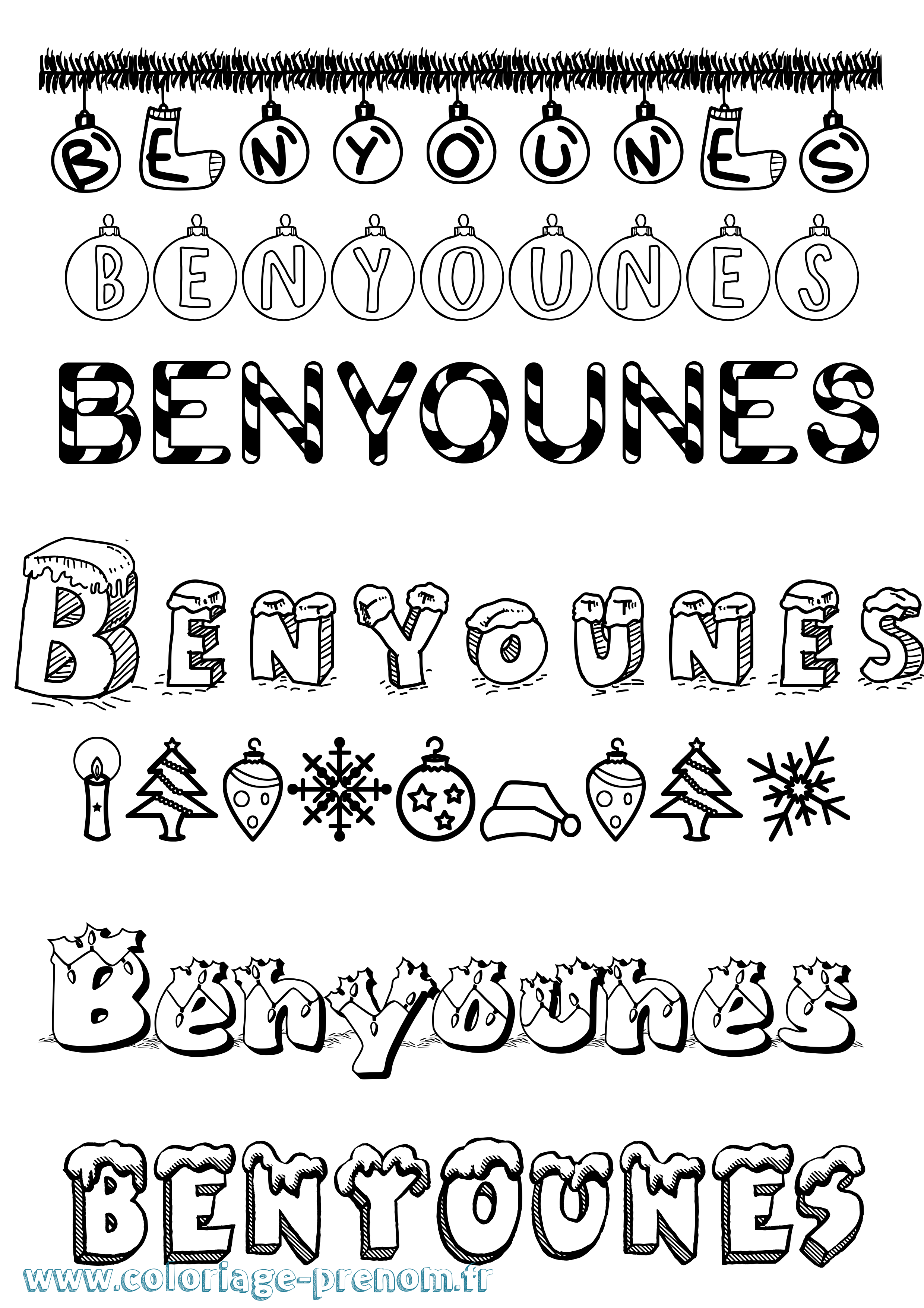 Coloriage Benyounes Noël Coloriage prénom Benyounes Noël