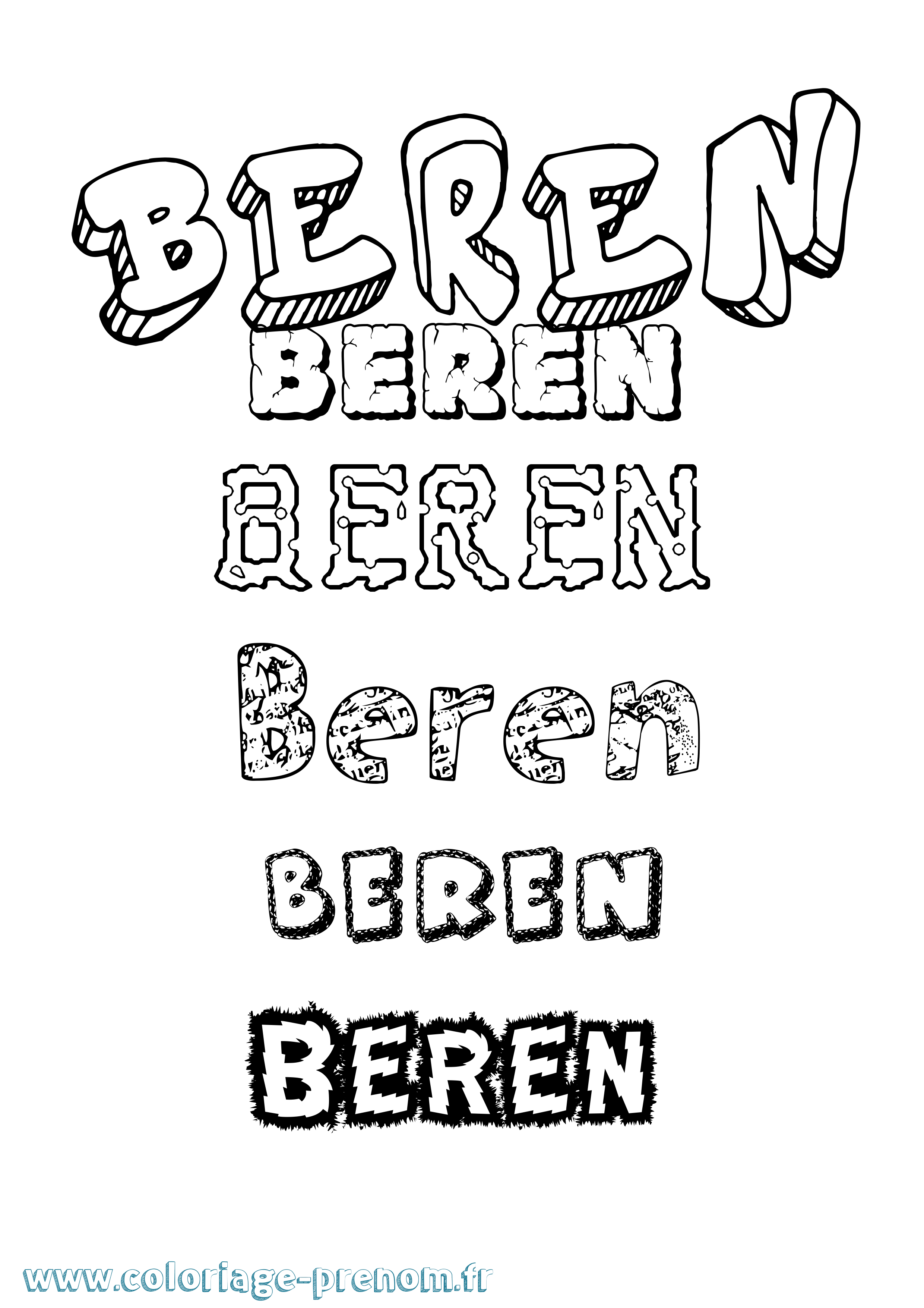 Coloriage prénom Beren Destructuré