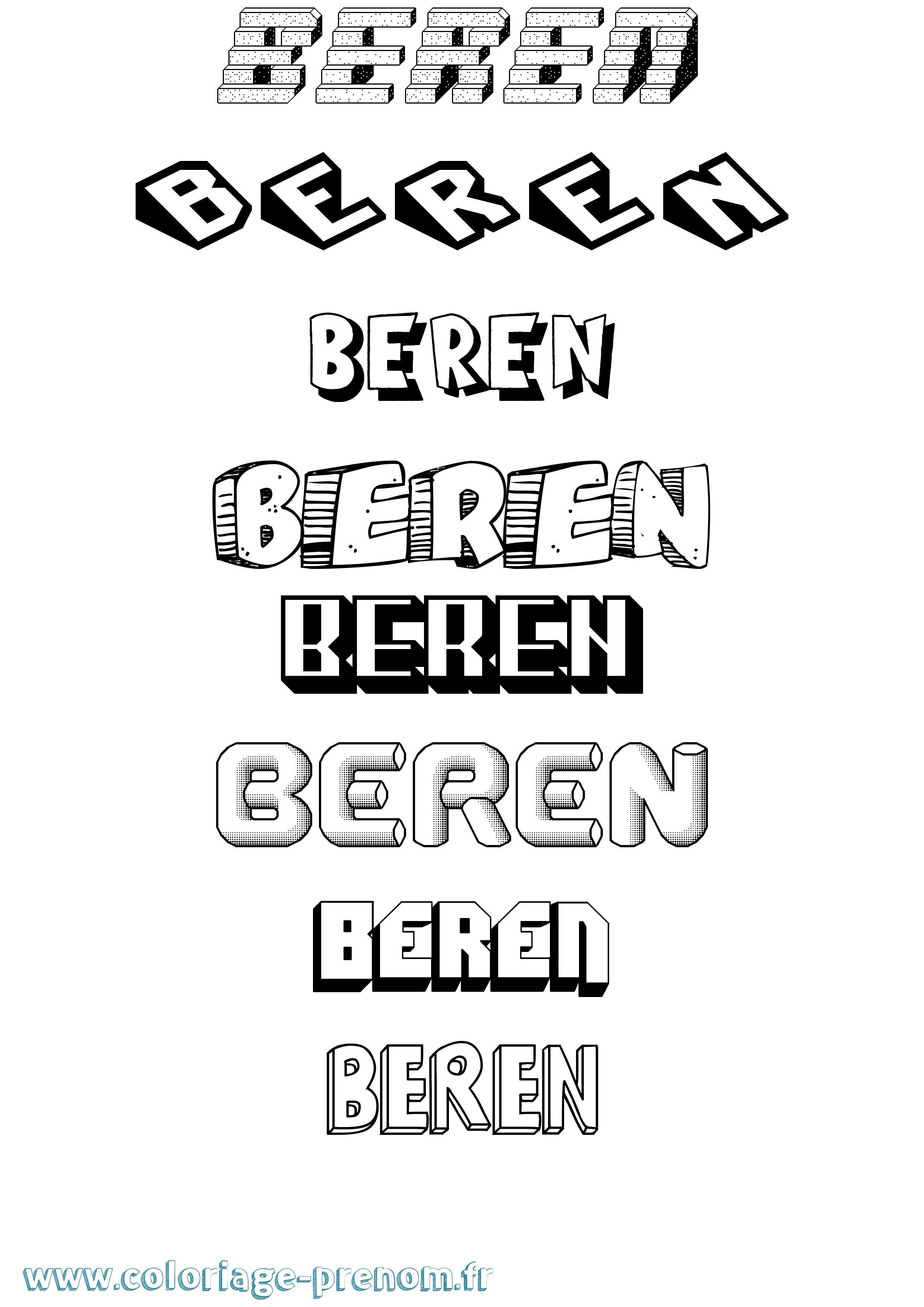 Coloriage prénom Beren Effet 3D