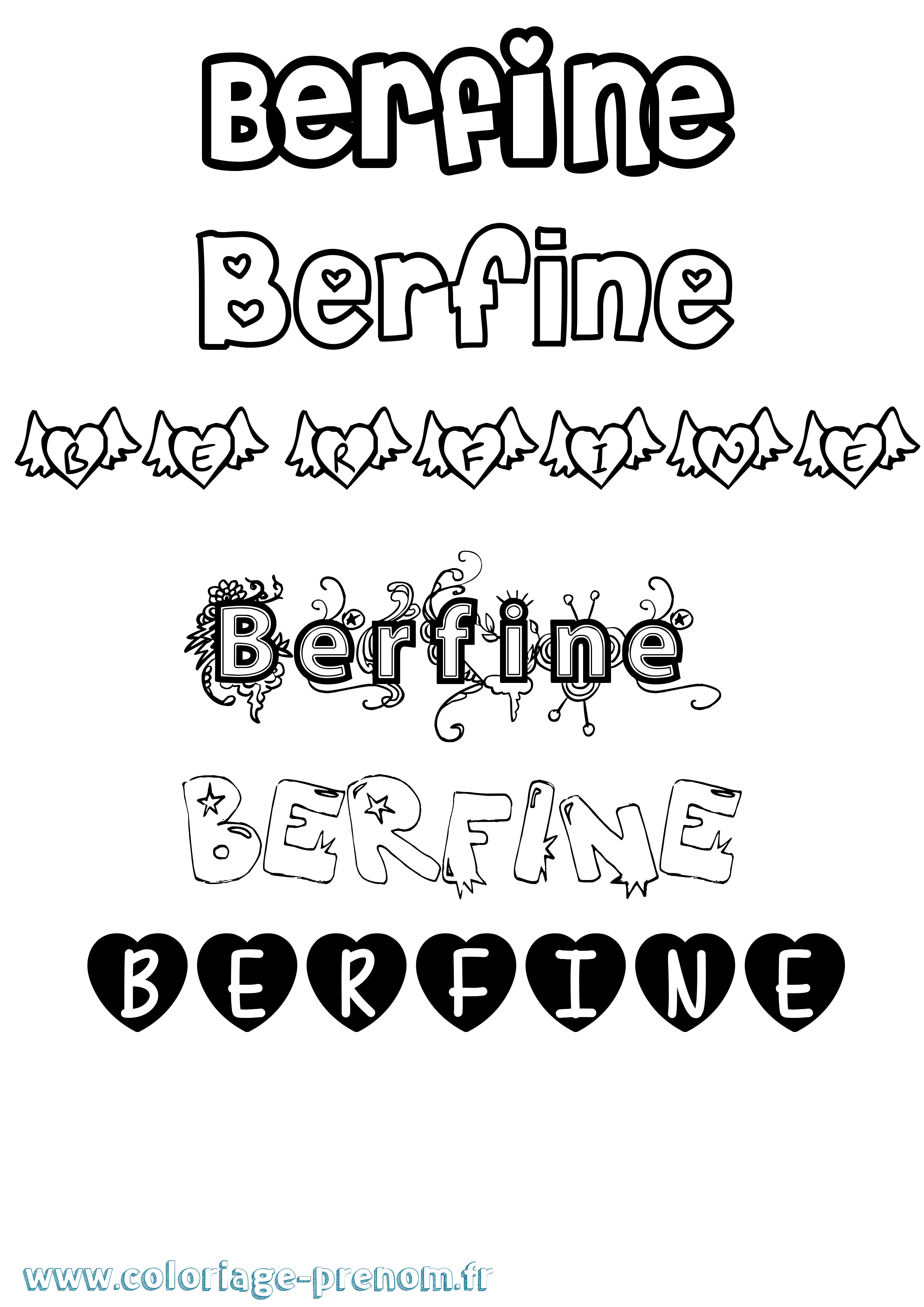 Coloriage prénom Berfine Girly