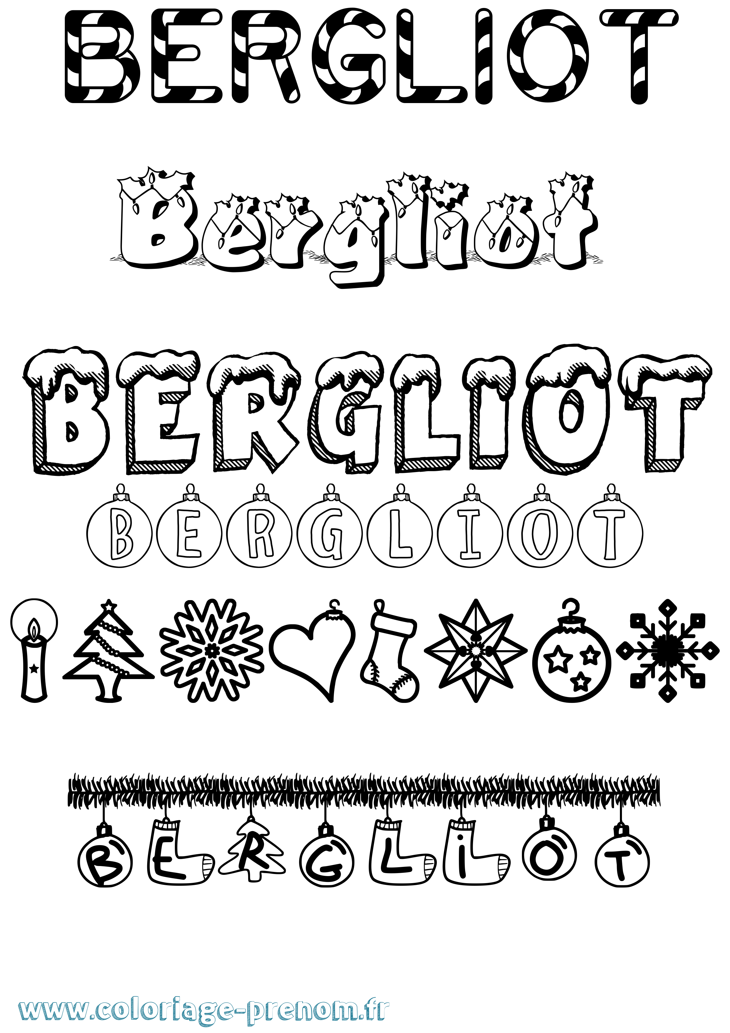 Coloriage prénom Bergliot Noël