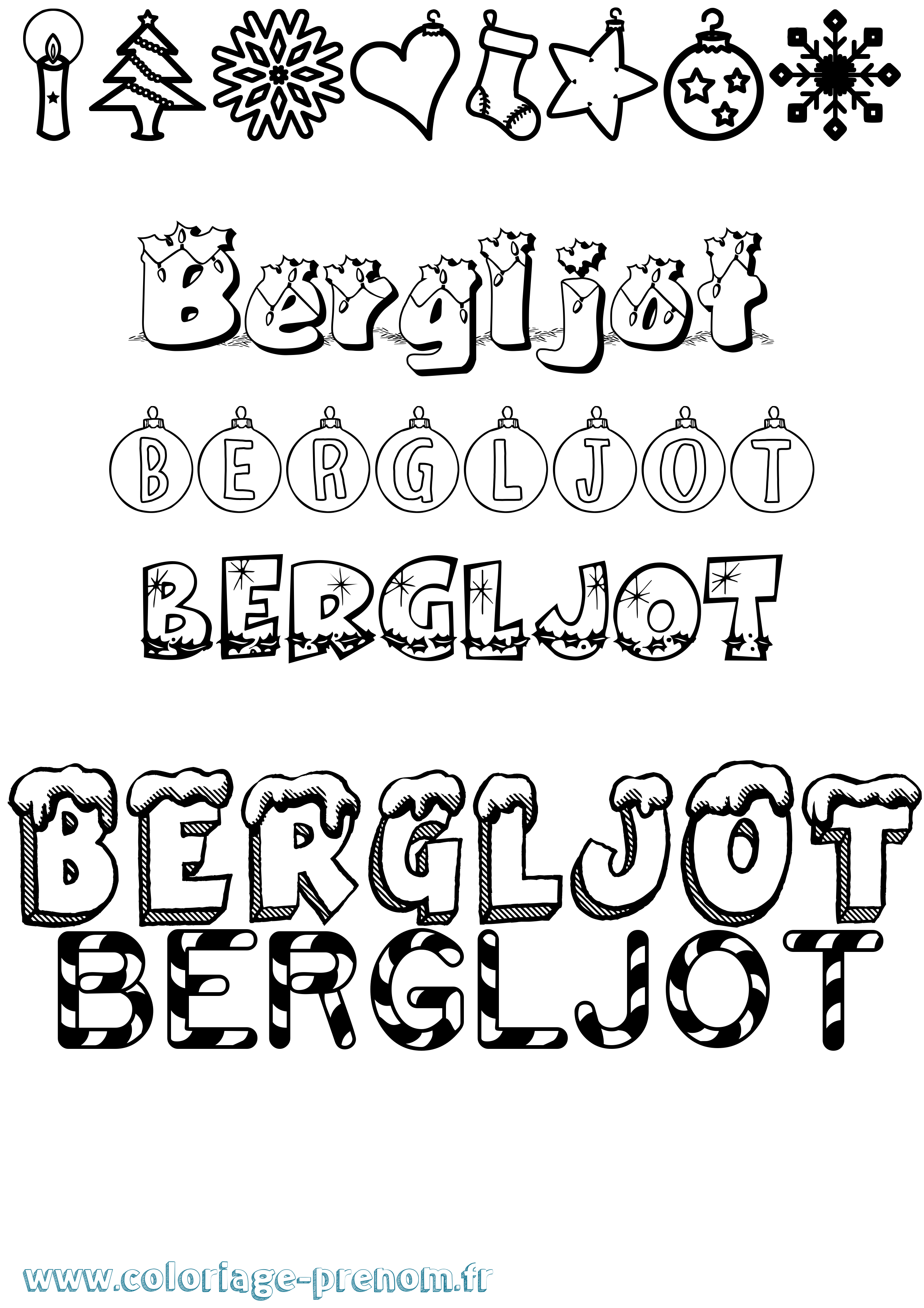 Coloriage prénom Bergljot Noël