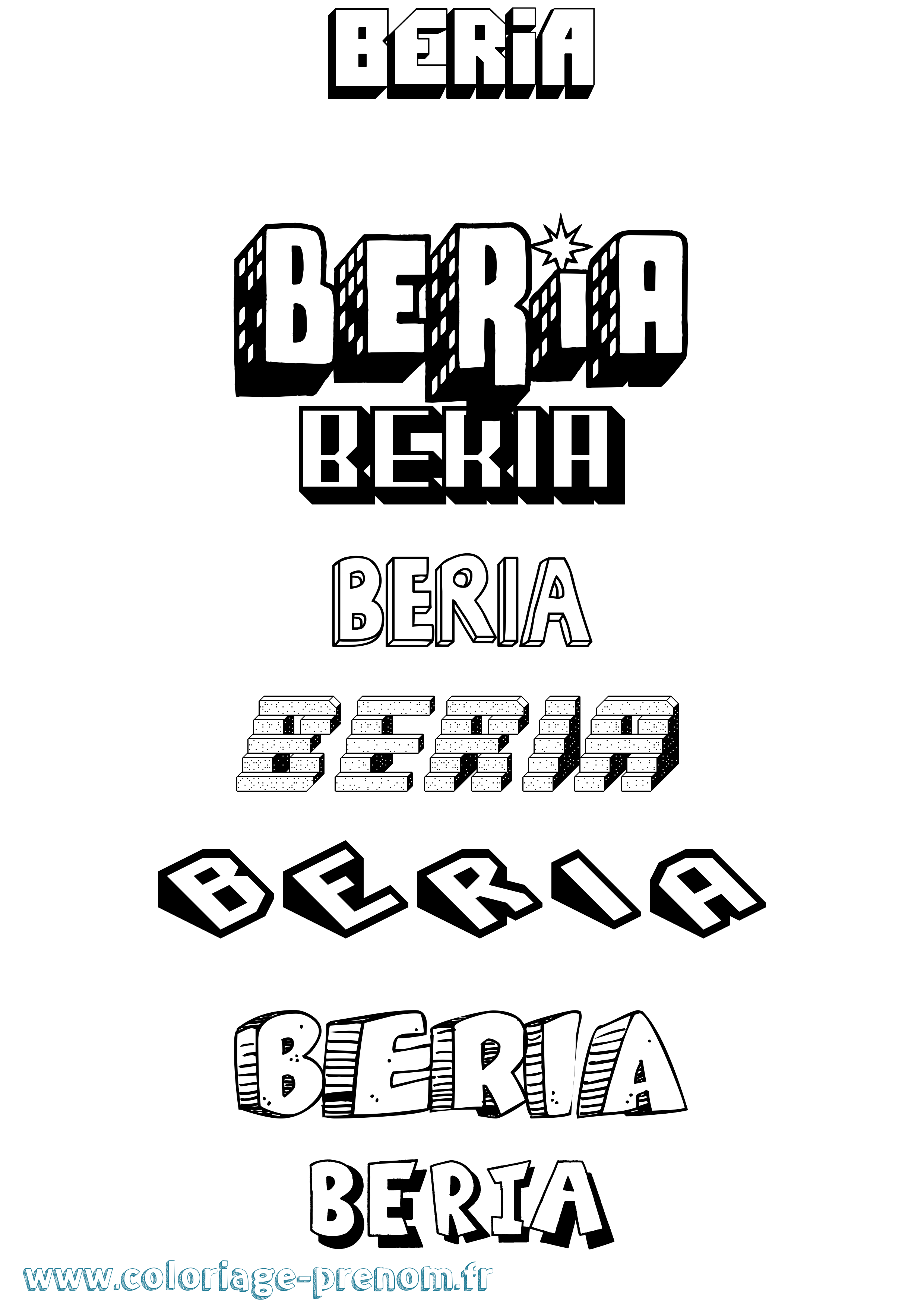 Coloriage Beria Effet 3D Coloriage prénom Beria Effet 3D