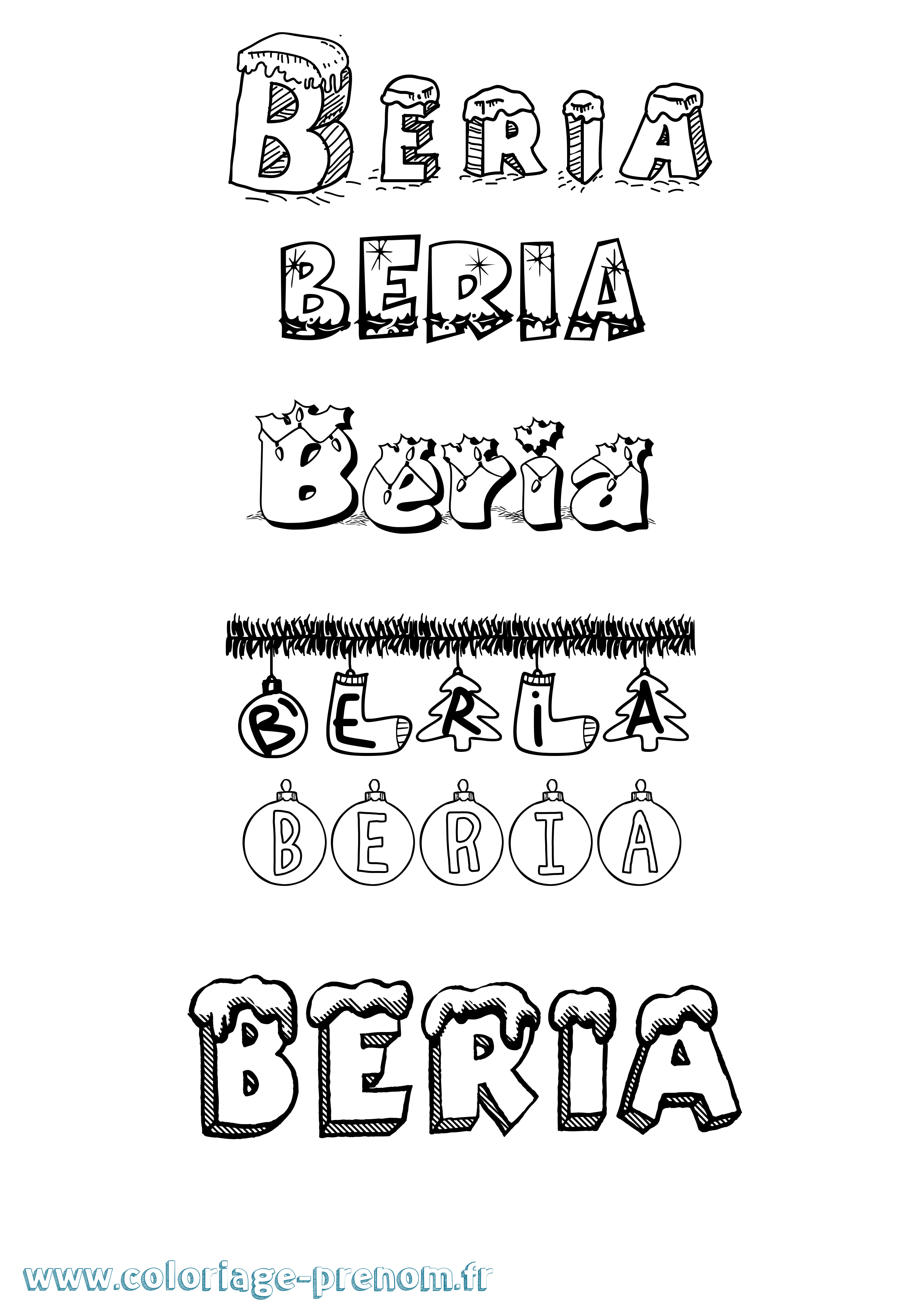 Coloriage prénom Beria Noël