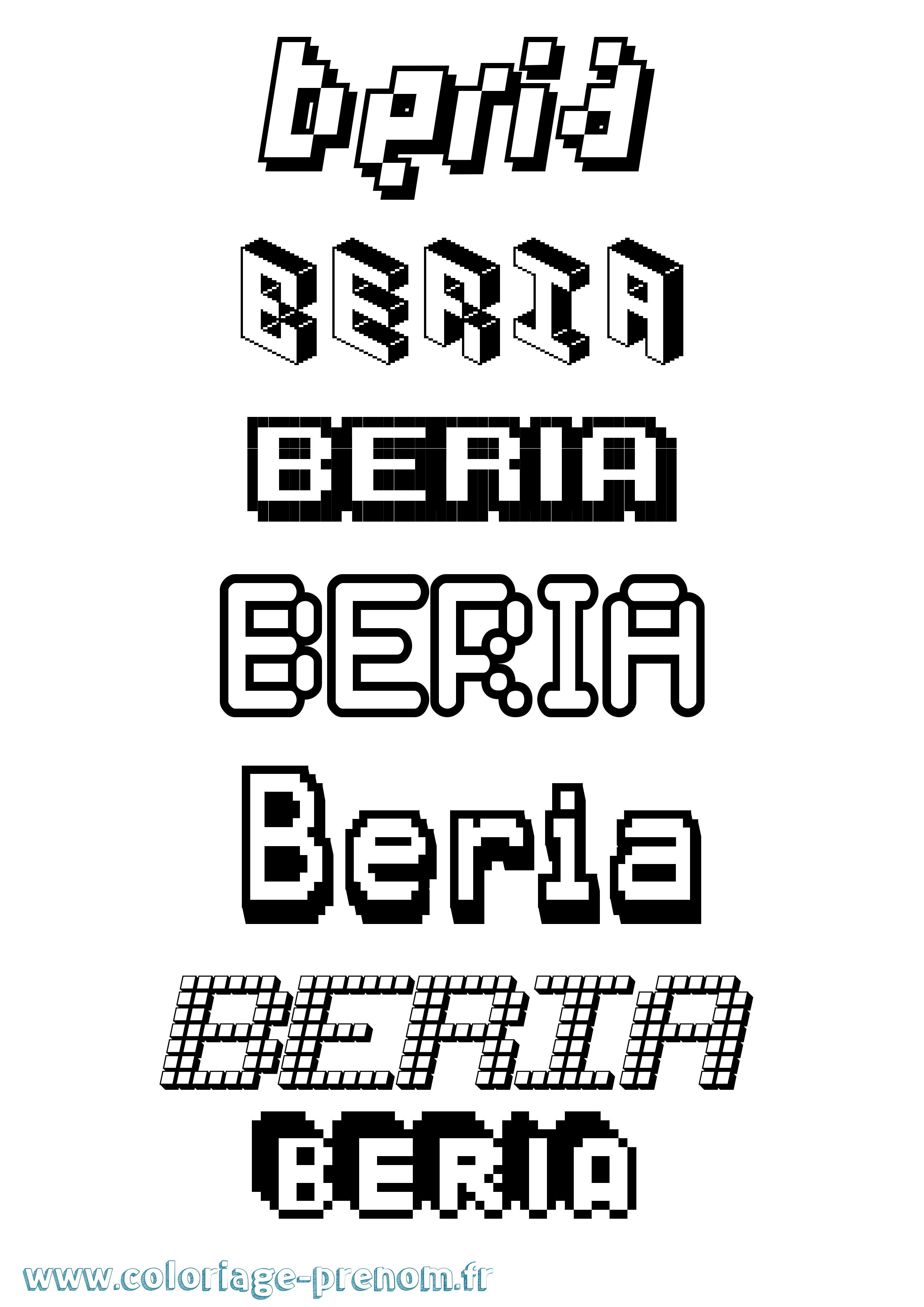 Coloriage Beria Pixel Coloriage prénom Beria Pixel