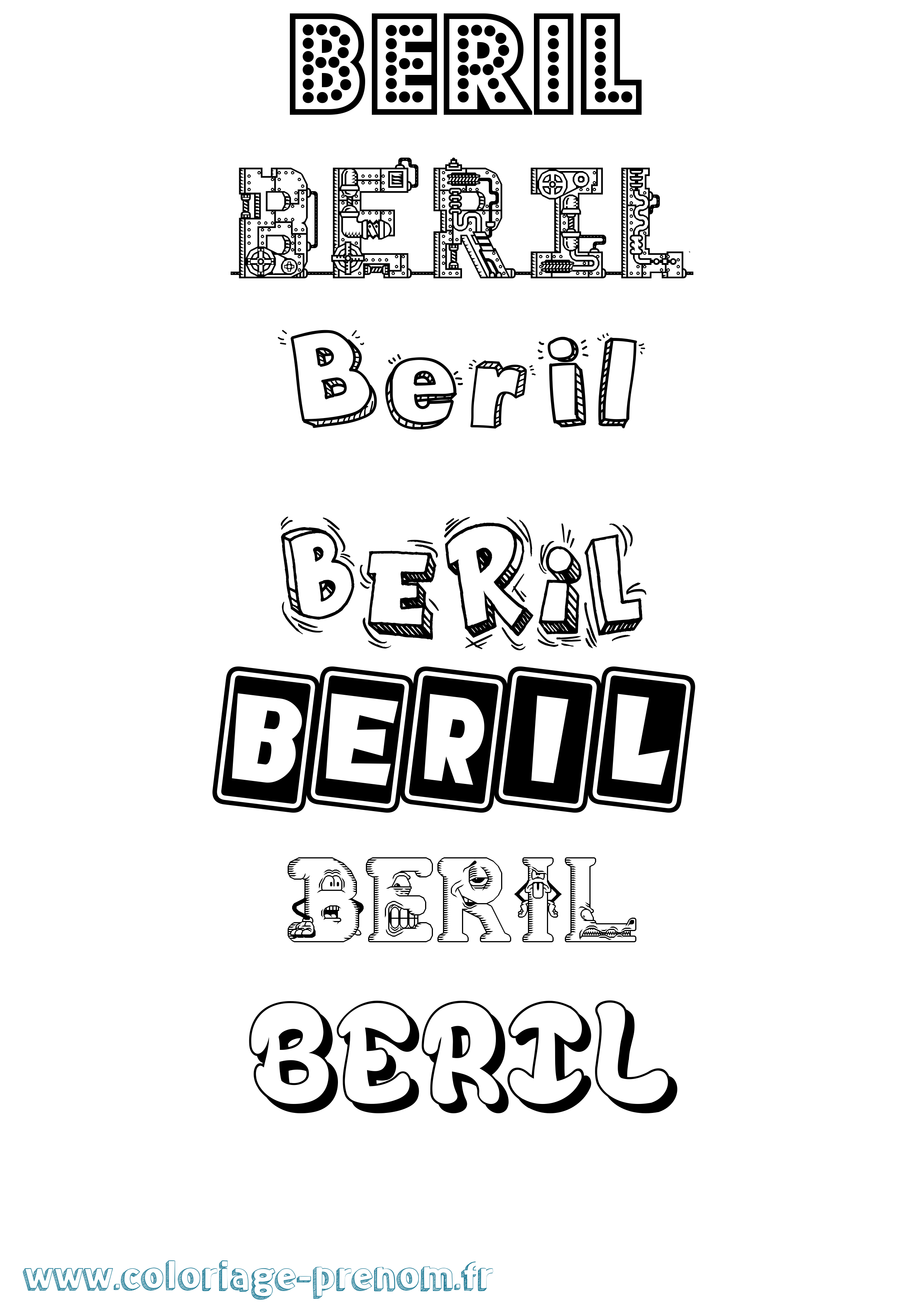 Coloriage prénom Beril Fun