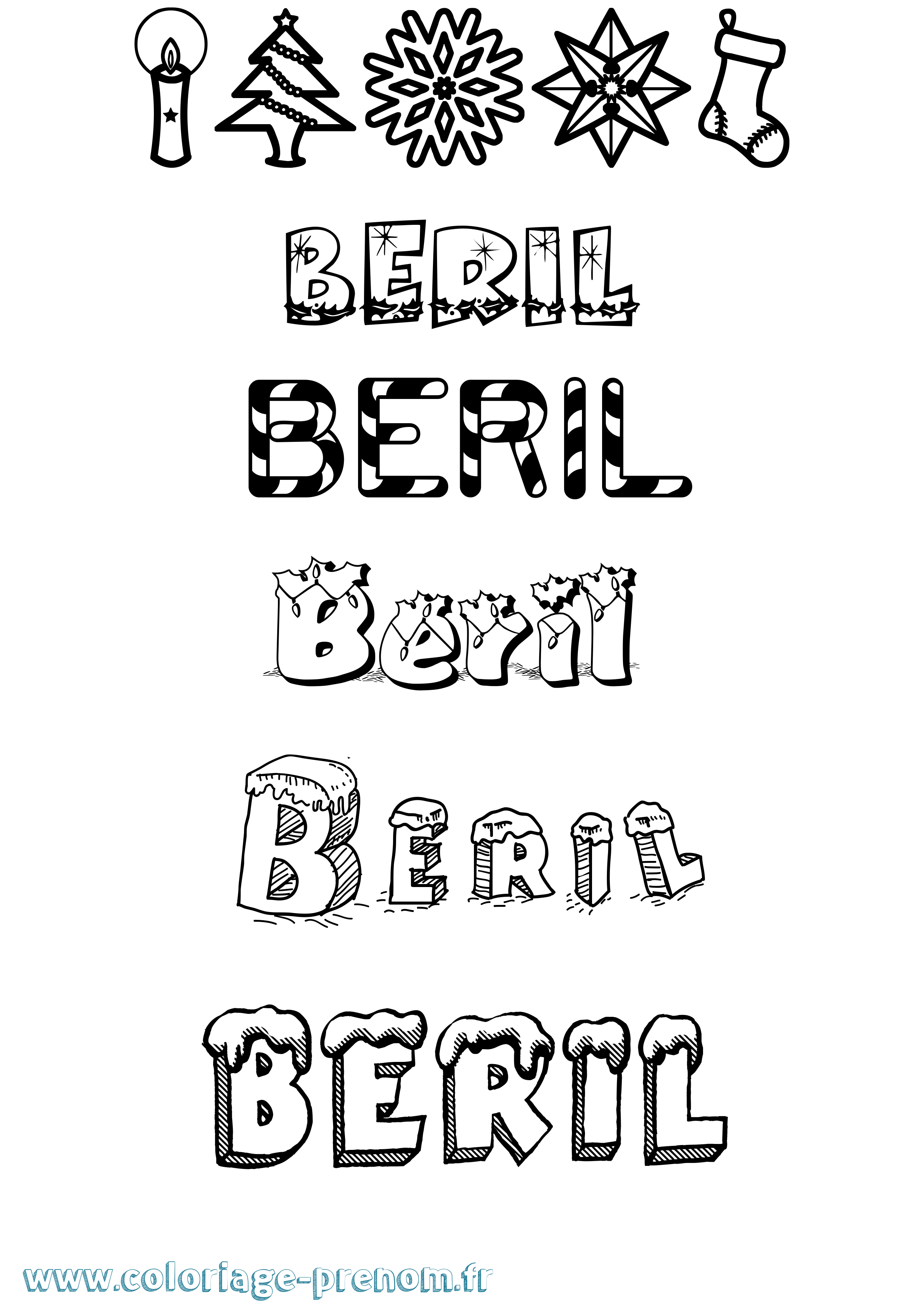 Coloriage prénom Beril Noël