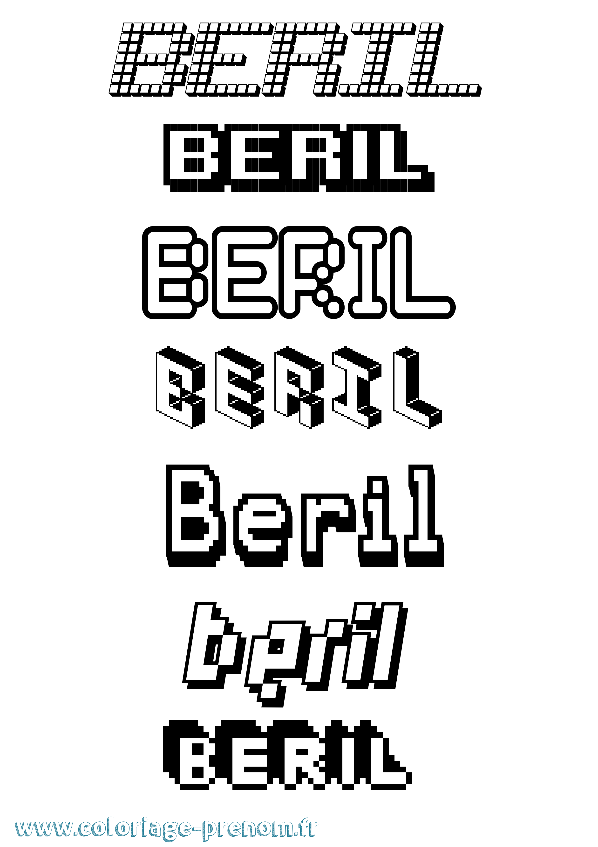 Coloriage prénom Beril Pixel