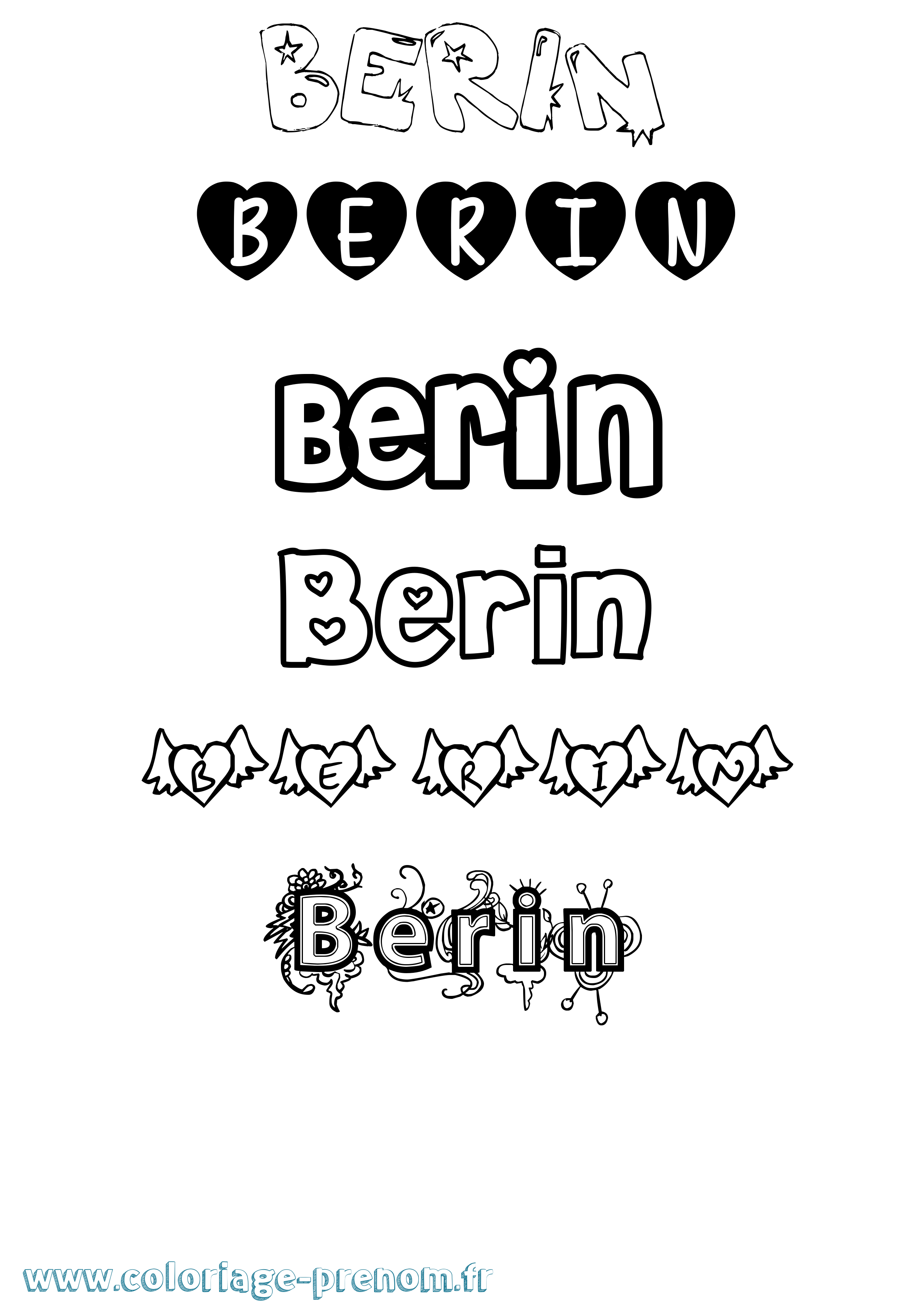 Coloriage Berin Girly Coloriage prénom Berin Girly