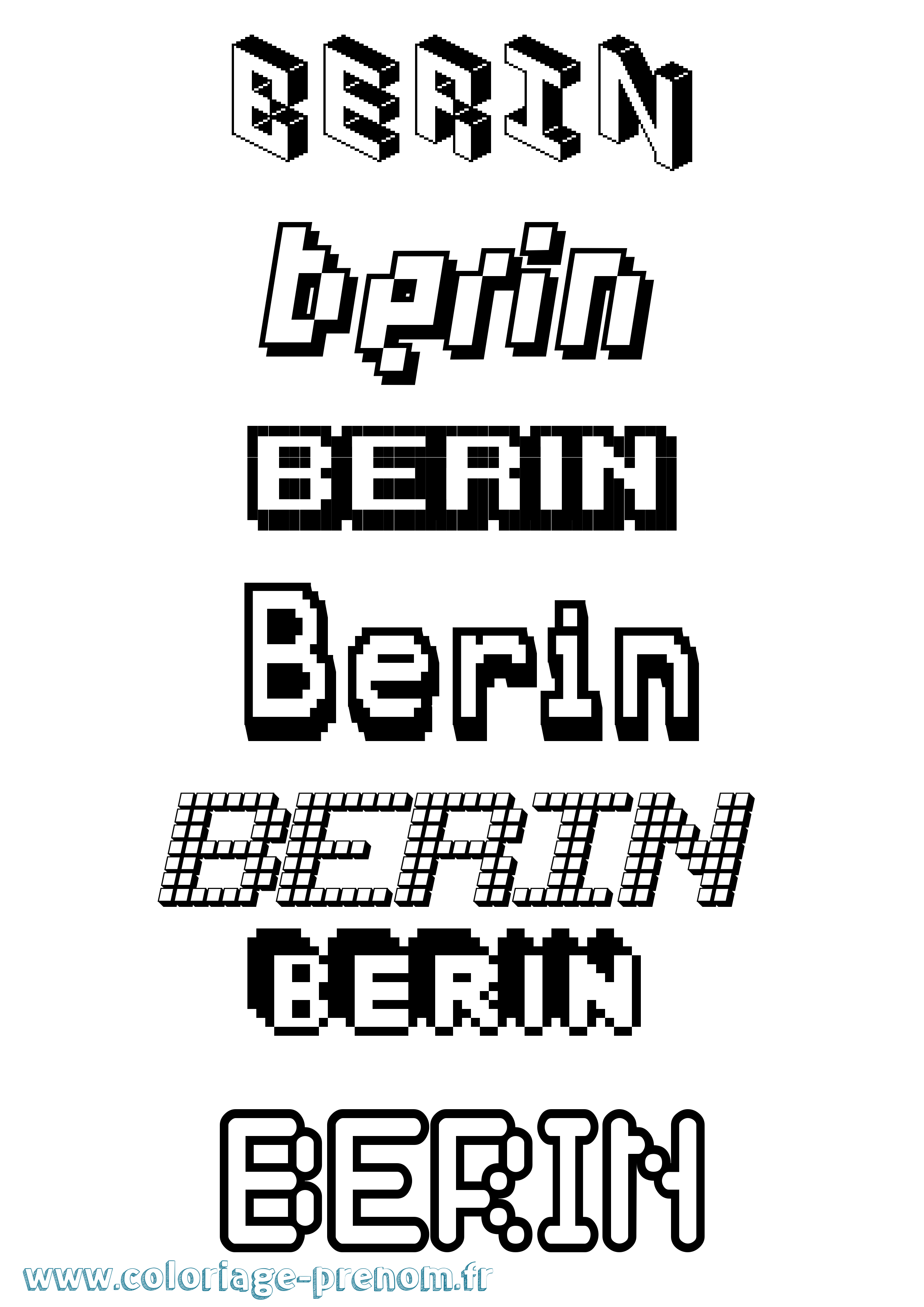 Coloriage prénom Berin Pixel