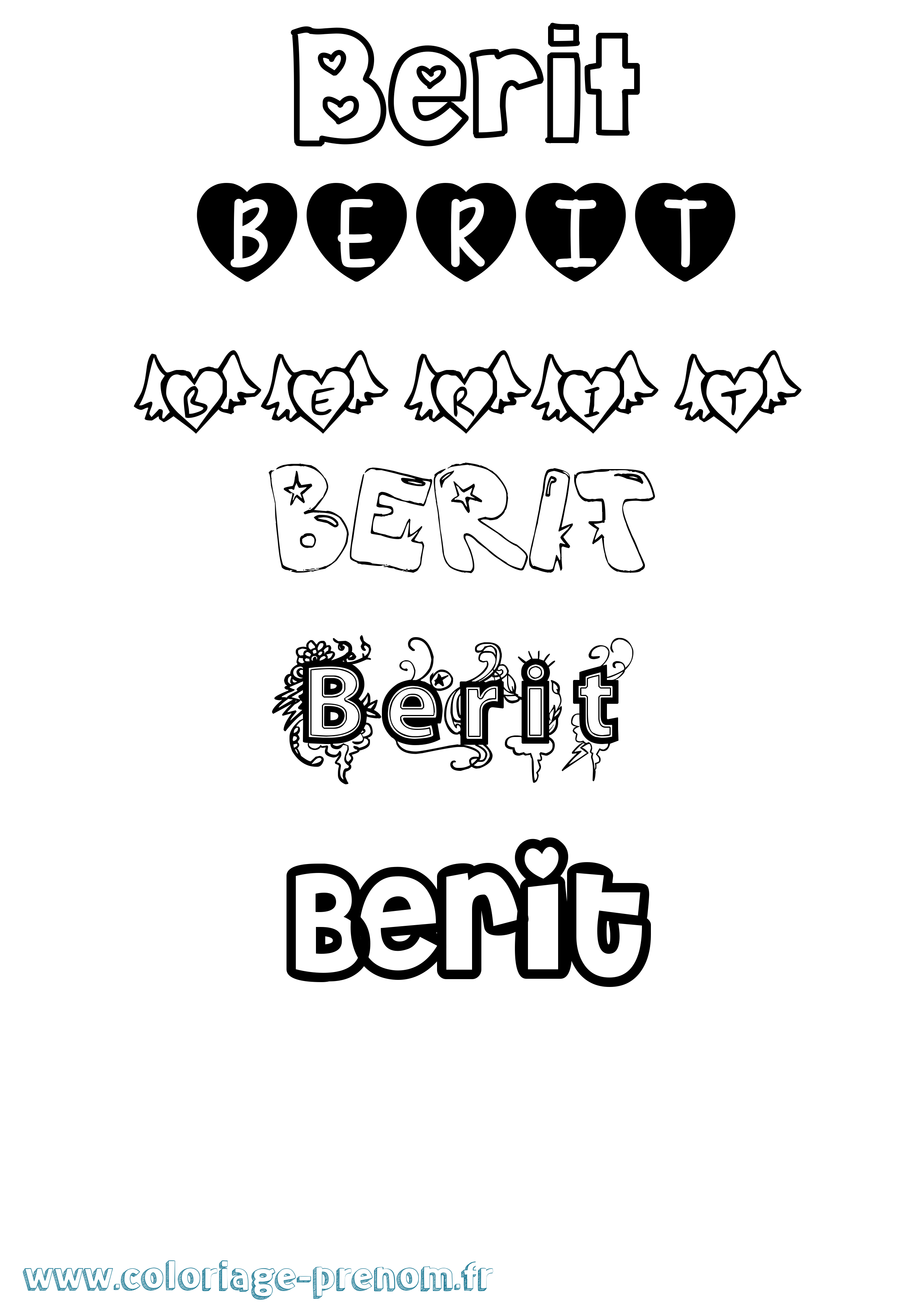 Coloriage prénom Berit Girly