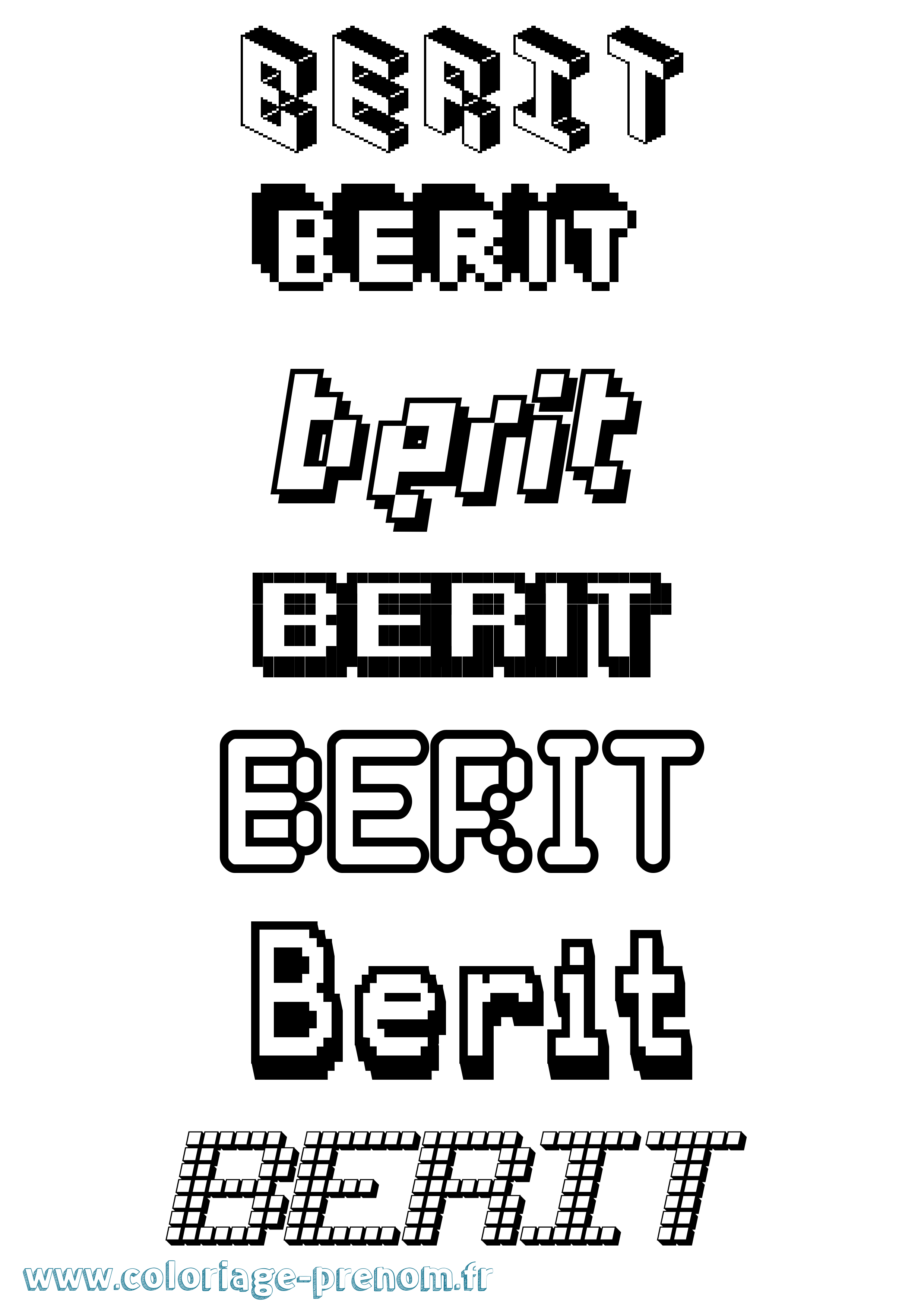 Coloriage prénom Berit Pixel