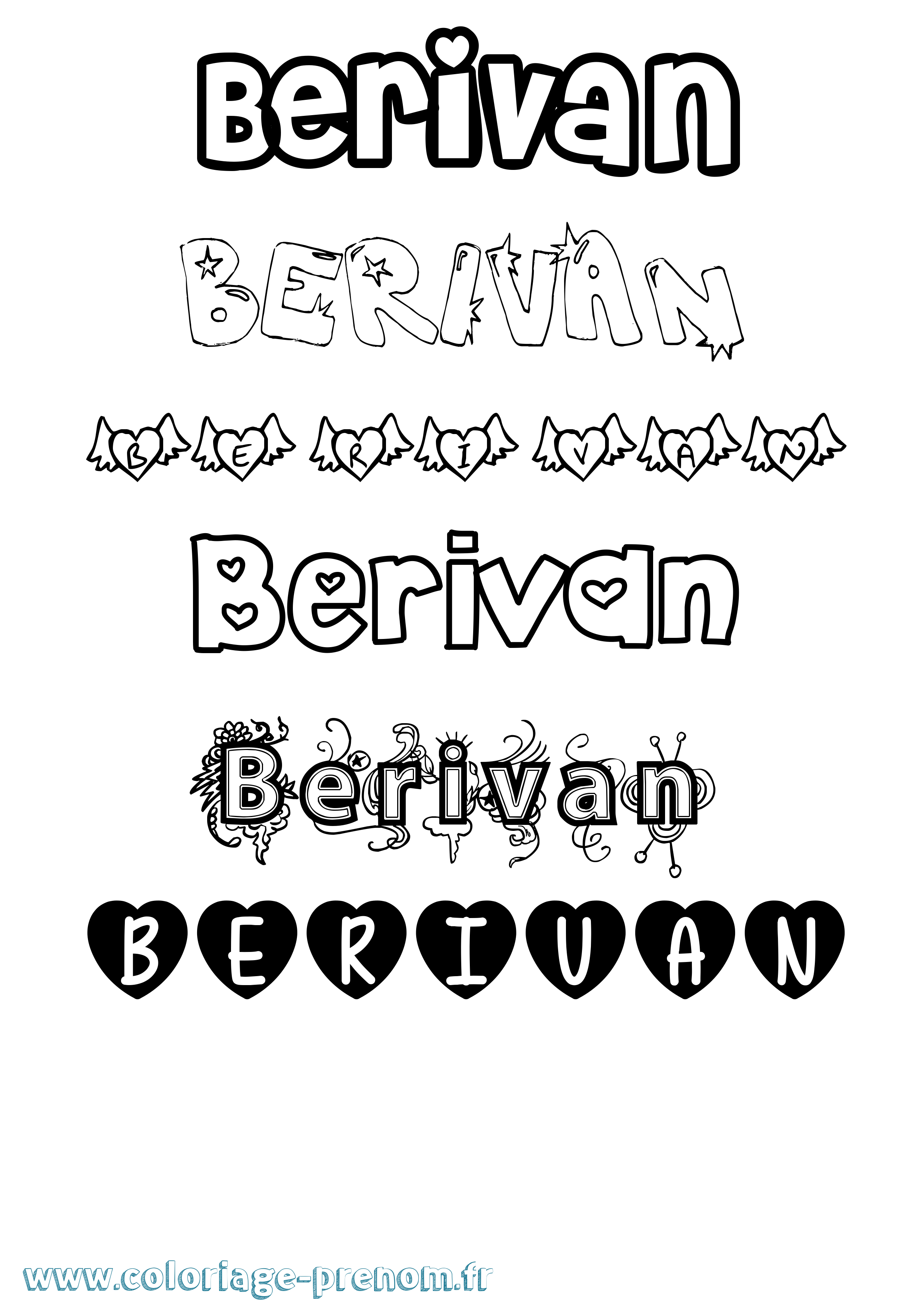 Coloriage Berivan Girly Coloriage prénom Berivan Girly