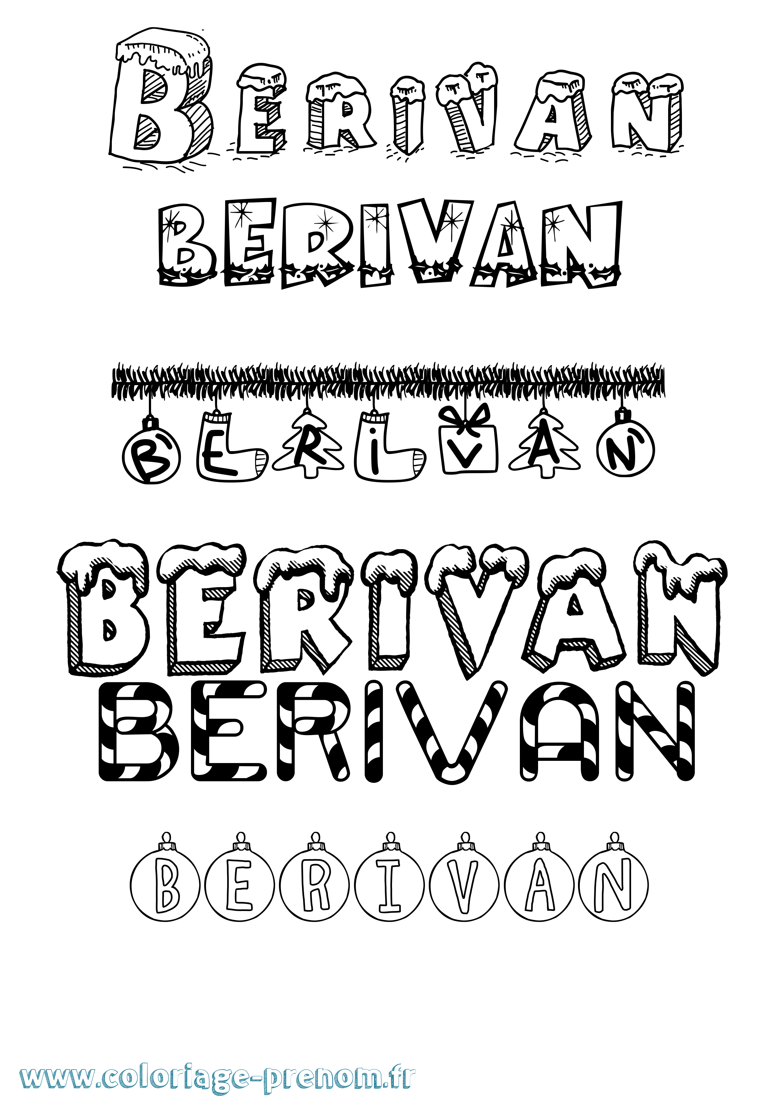 Coloriage Berivan Noël Coloriage prénom Berivan Noël