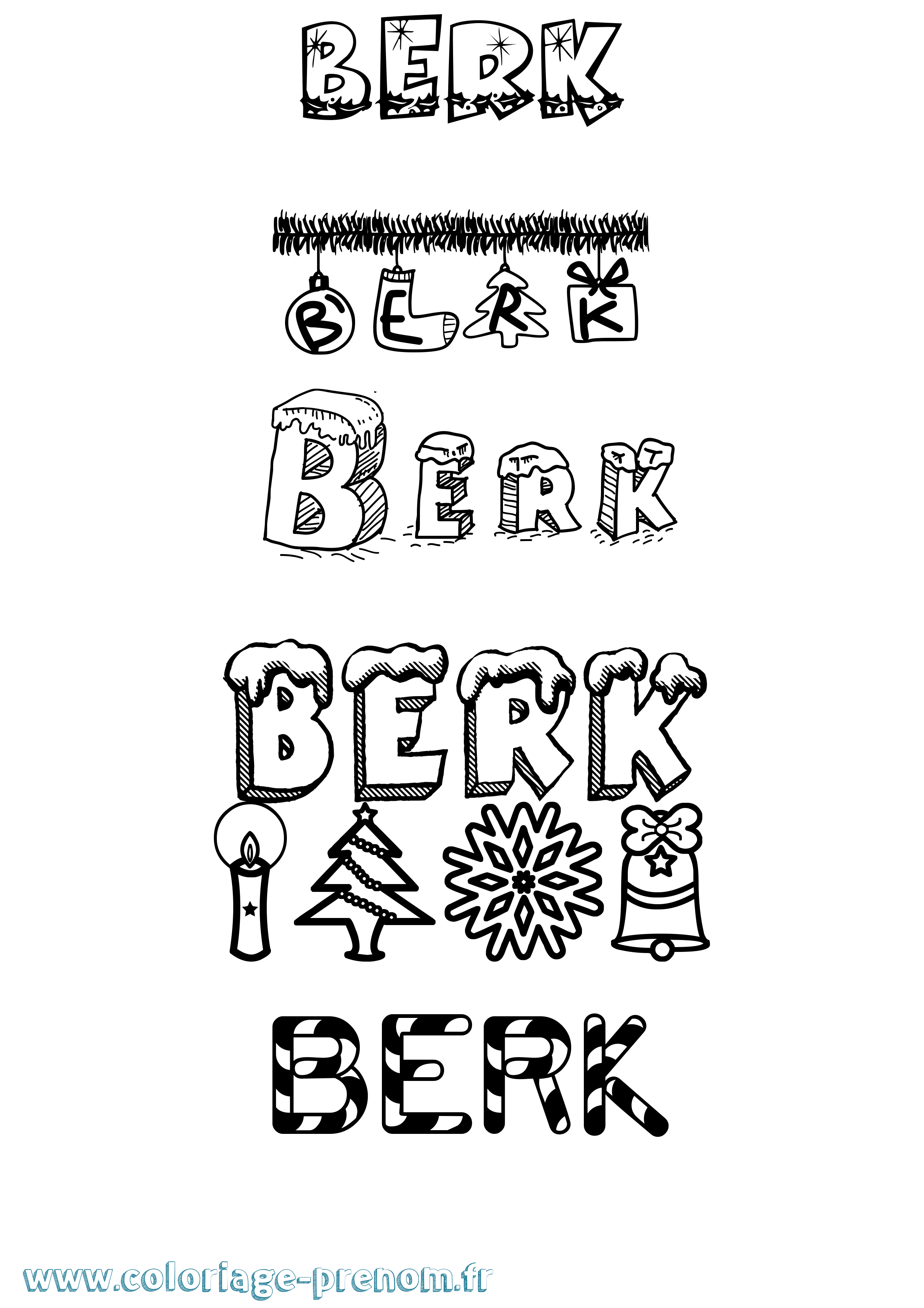 Coloriage Berk Noël Coloriage prénom Berk Noël