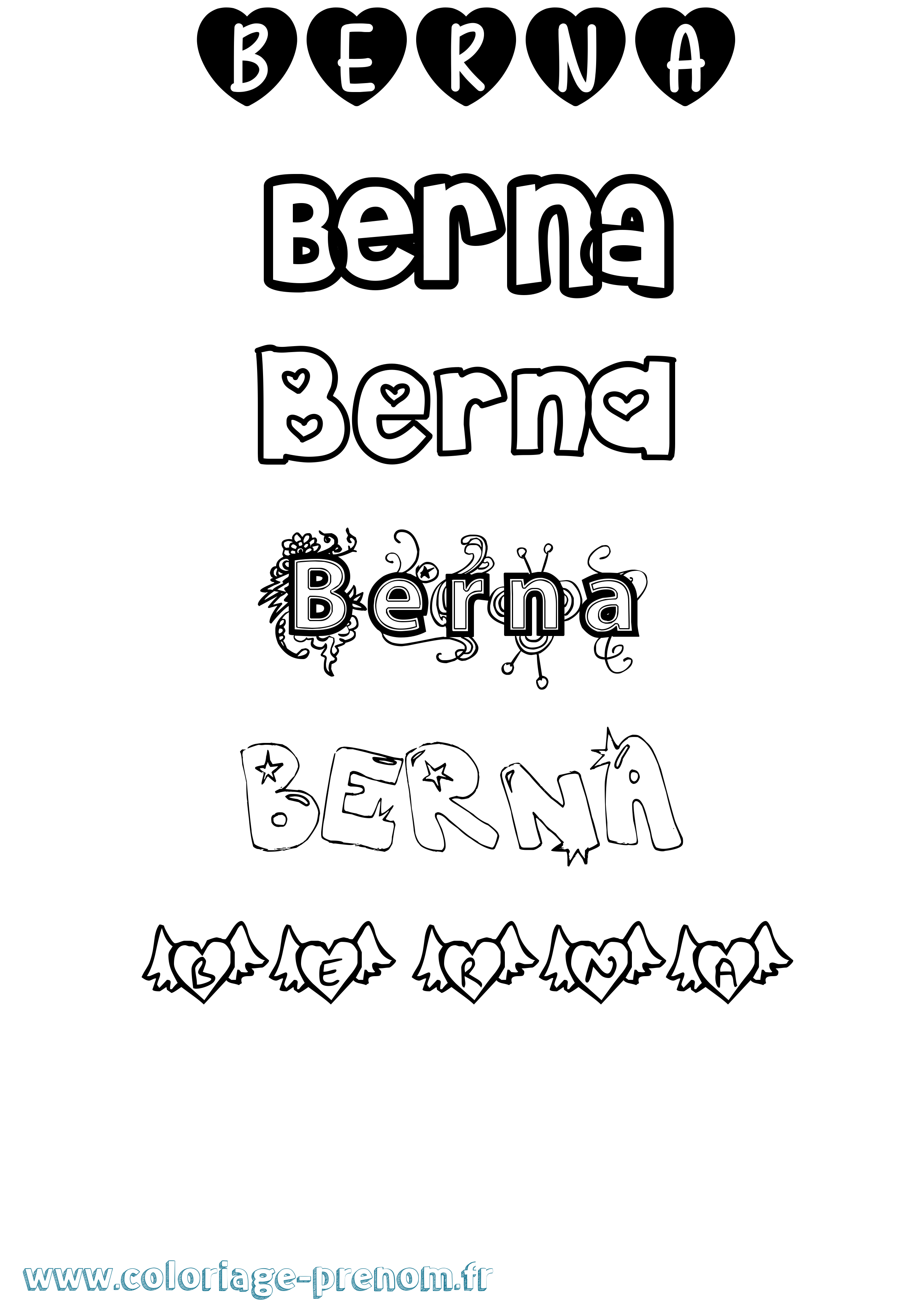 Coloriage prénom Berna Girly