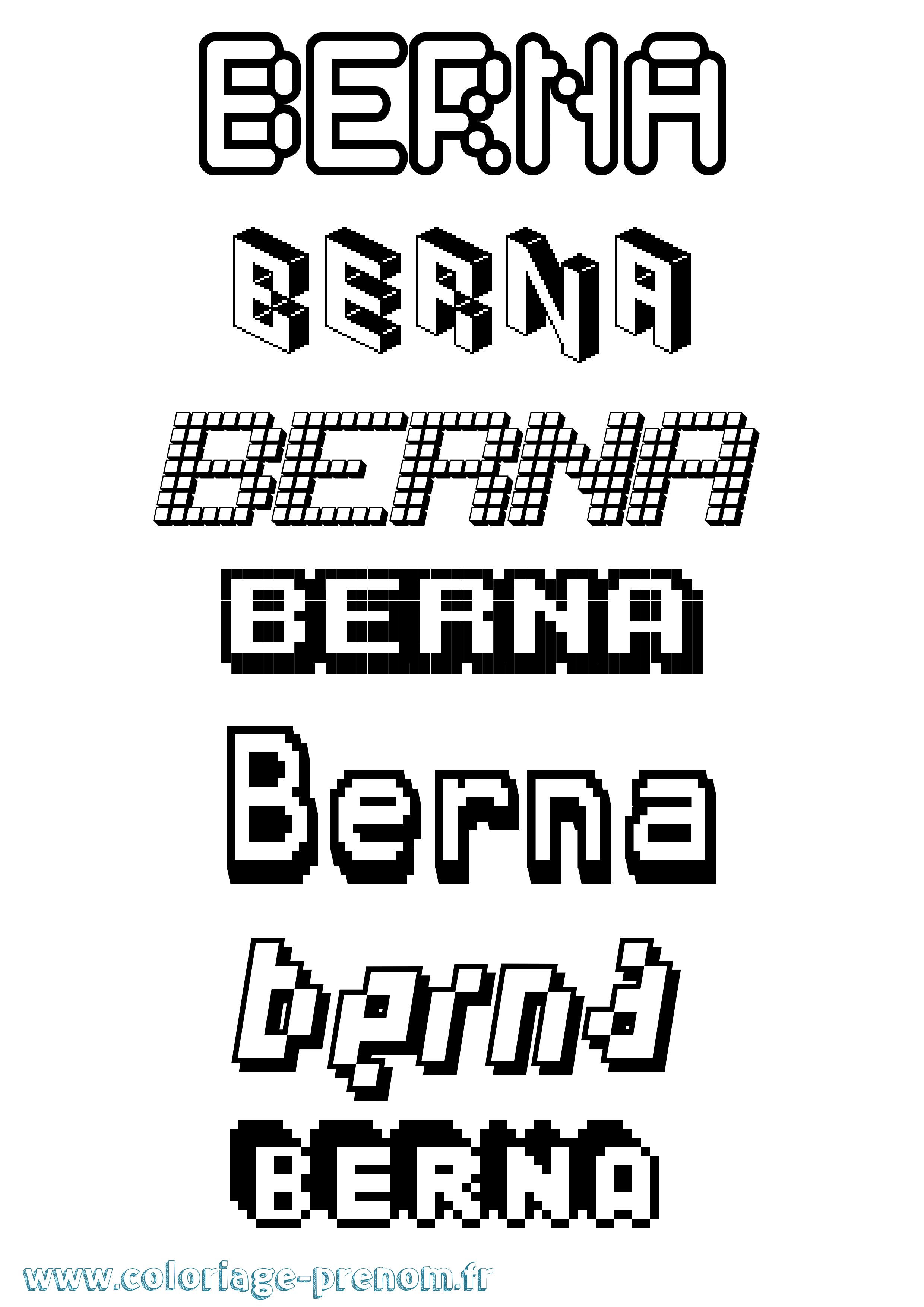 Coloriage prénom Berna Pixel