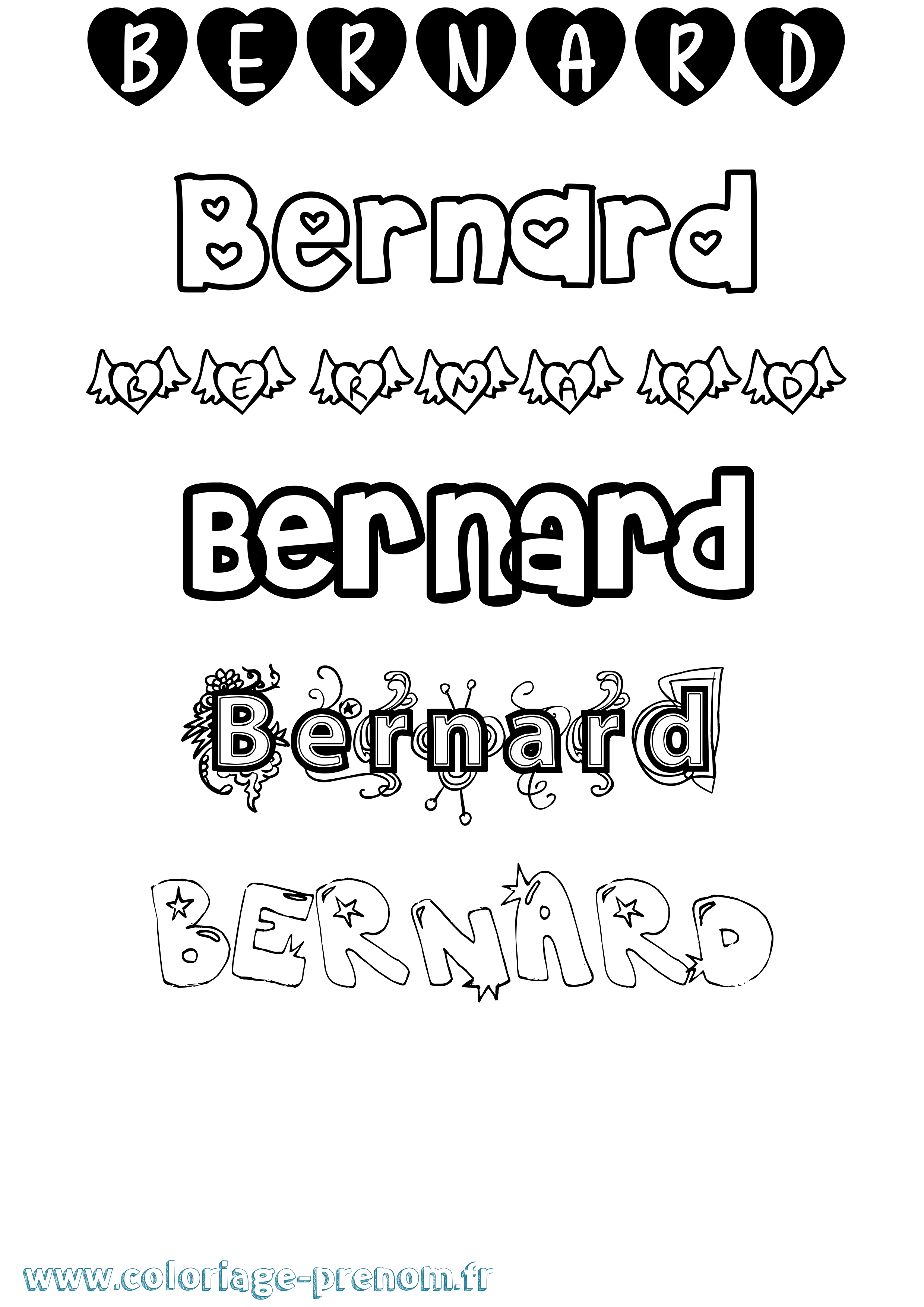 Coloriage prénom Bernard Girly