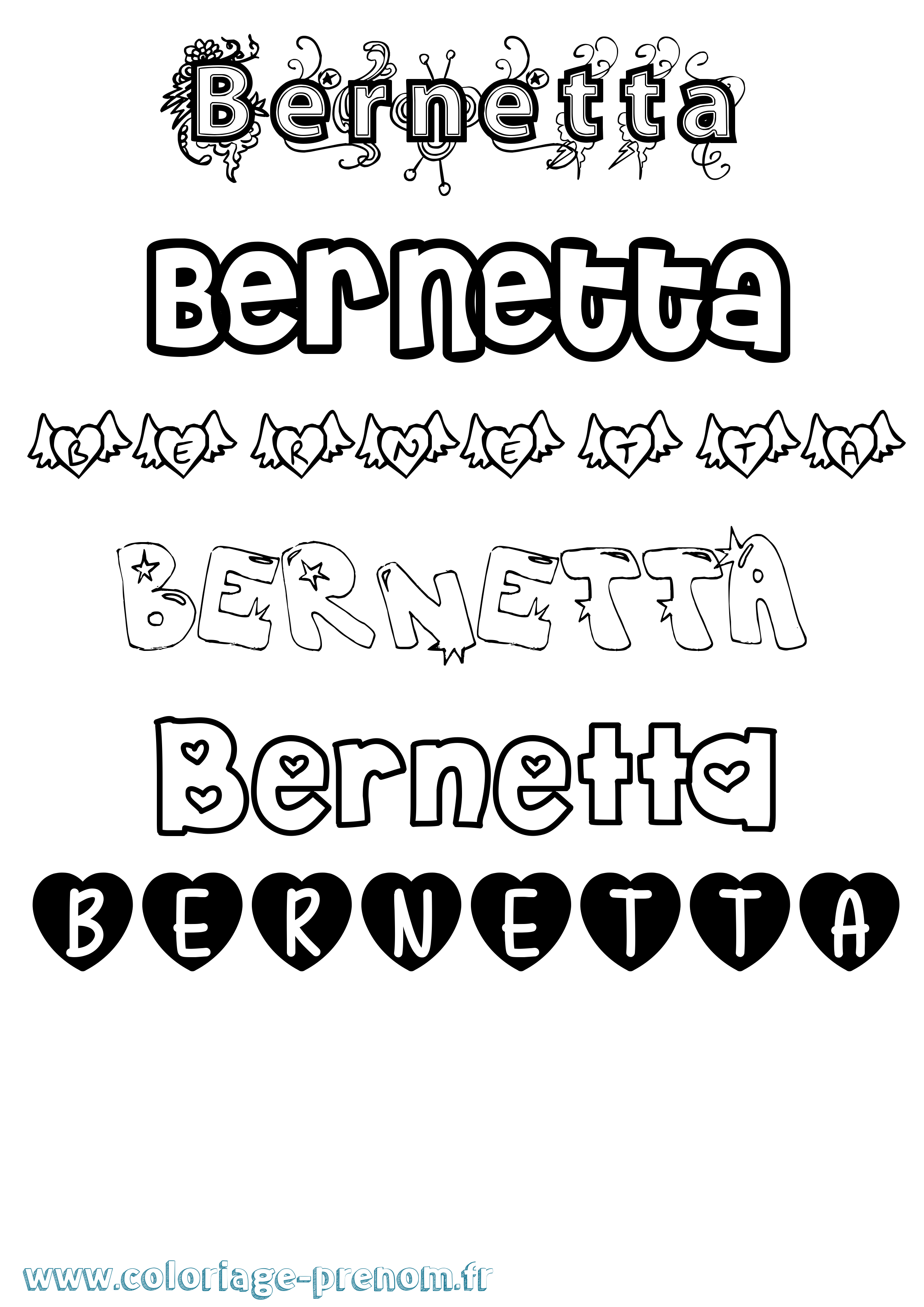 Coloriage prénom Bernetta Girly