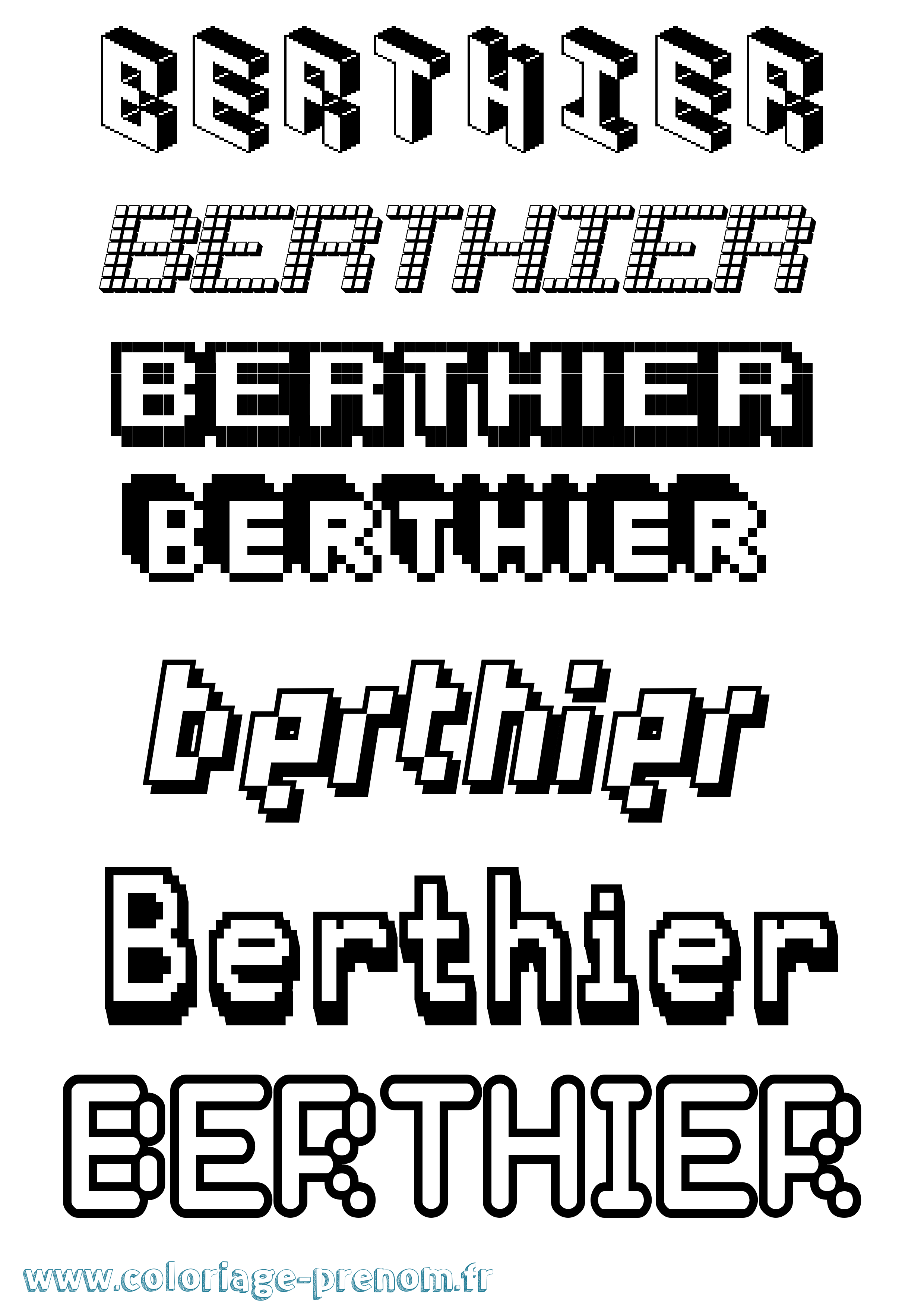 Coloriage prénom Berthier Pixel