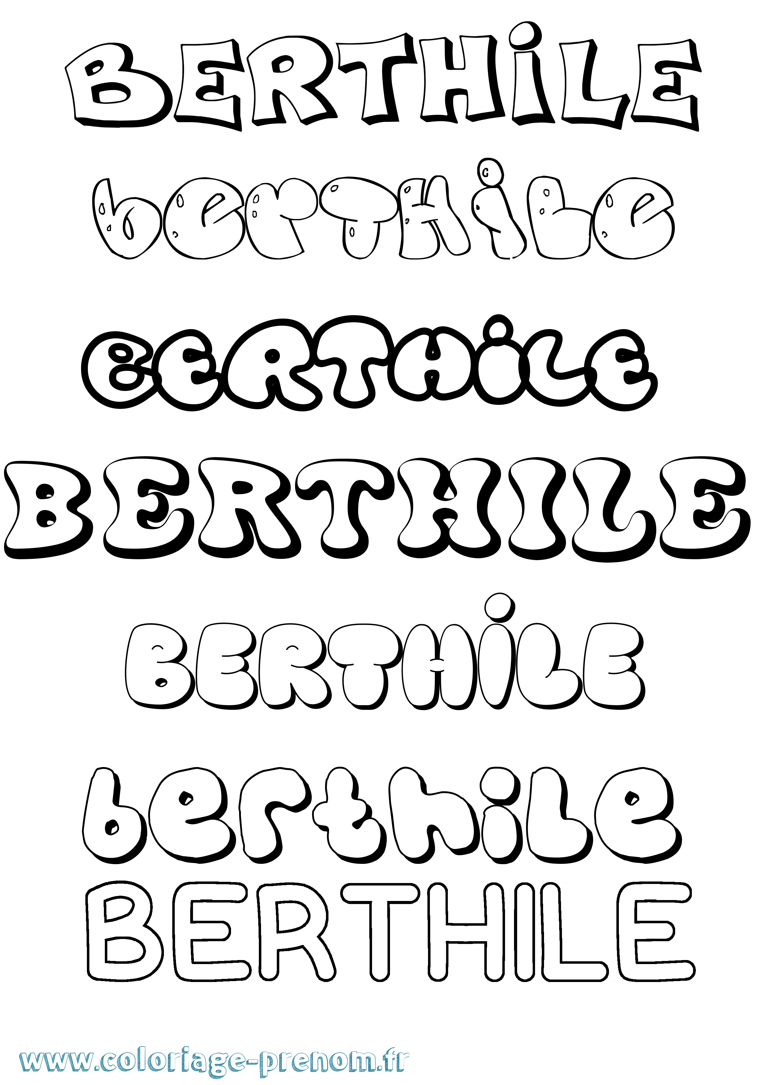 Coloriage prénom Berthile Bubble