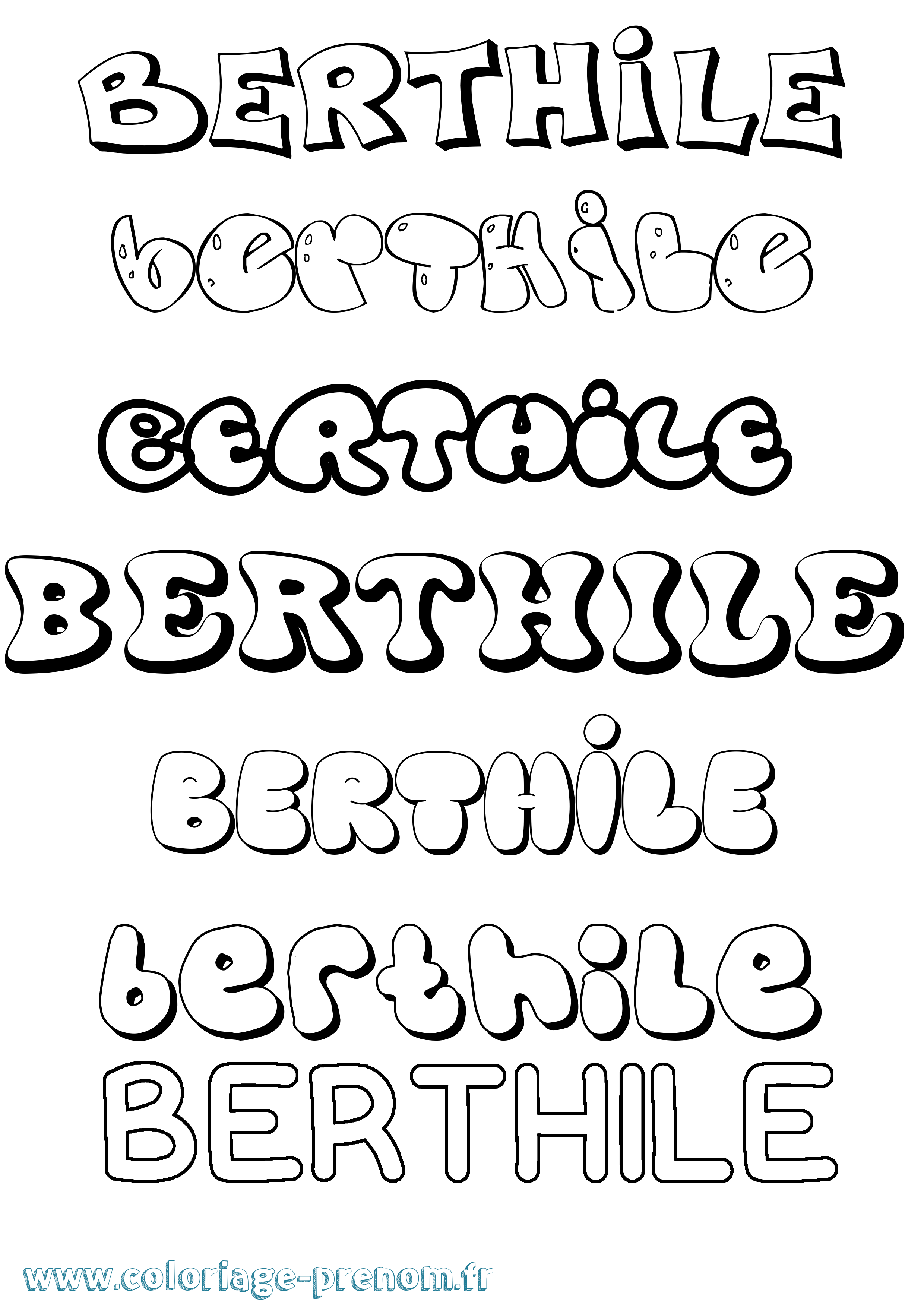 Coloriage Berthile Bubble Coloriage prénom Berthile Bubble