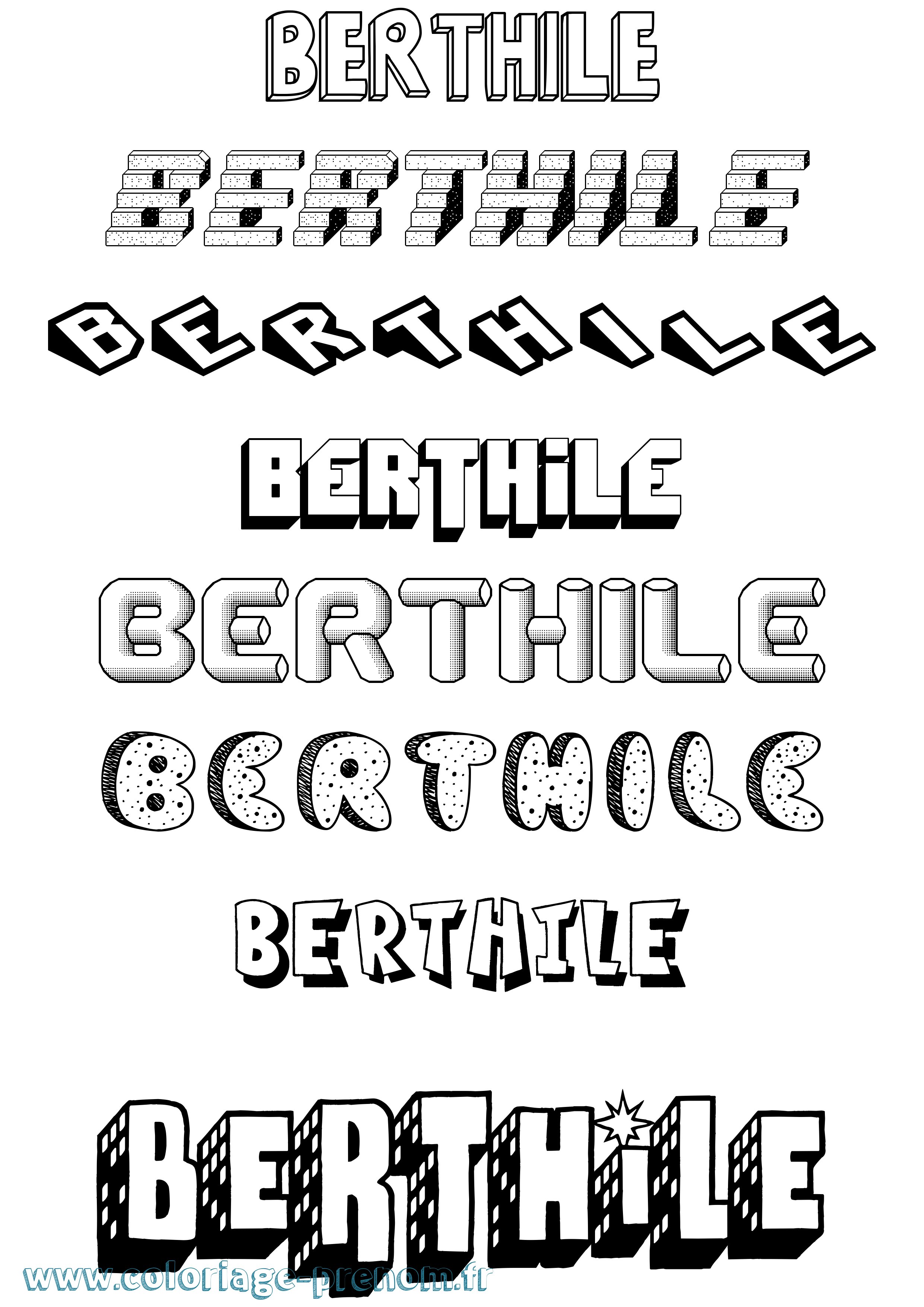 Coloriage Berthile Effet 3D Coloriage prénom Berthile Effet 3D