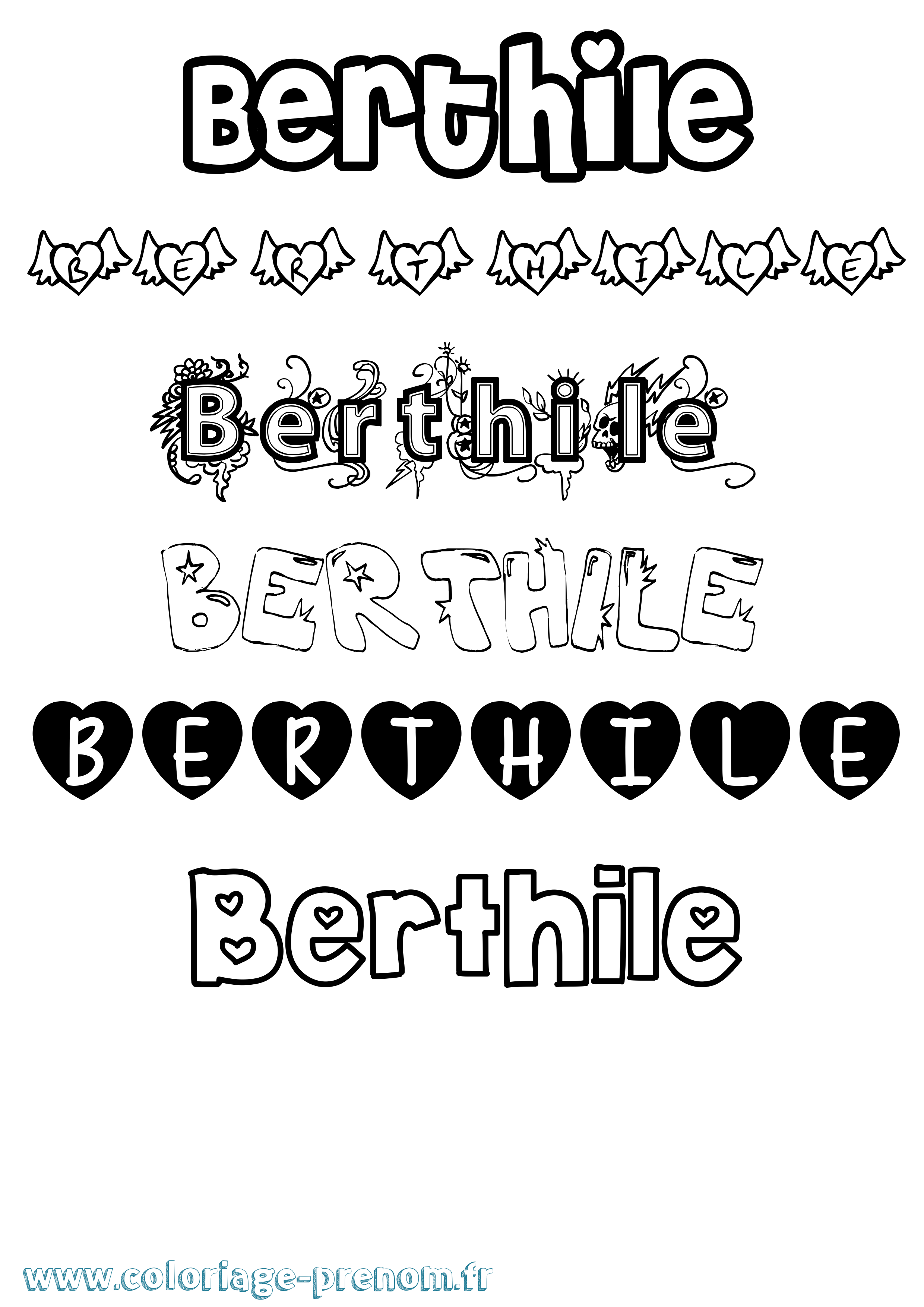Coloriage prénom Berthile Girly