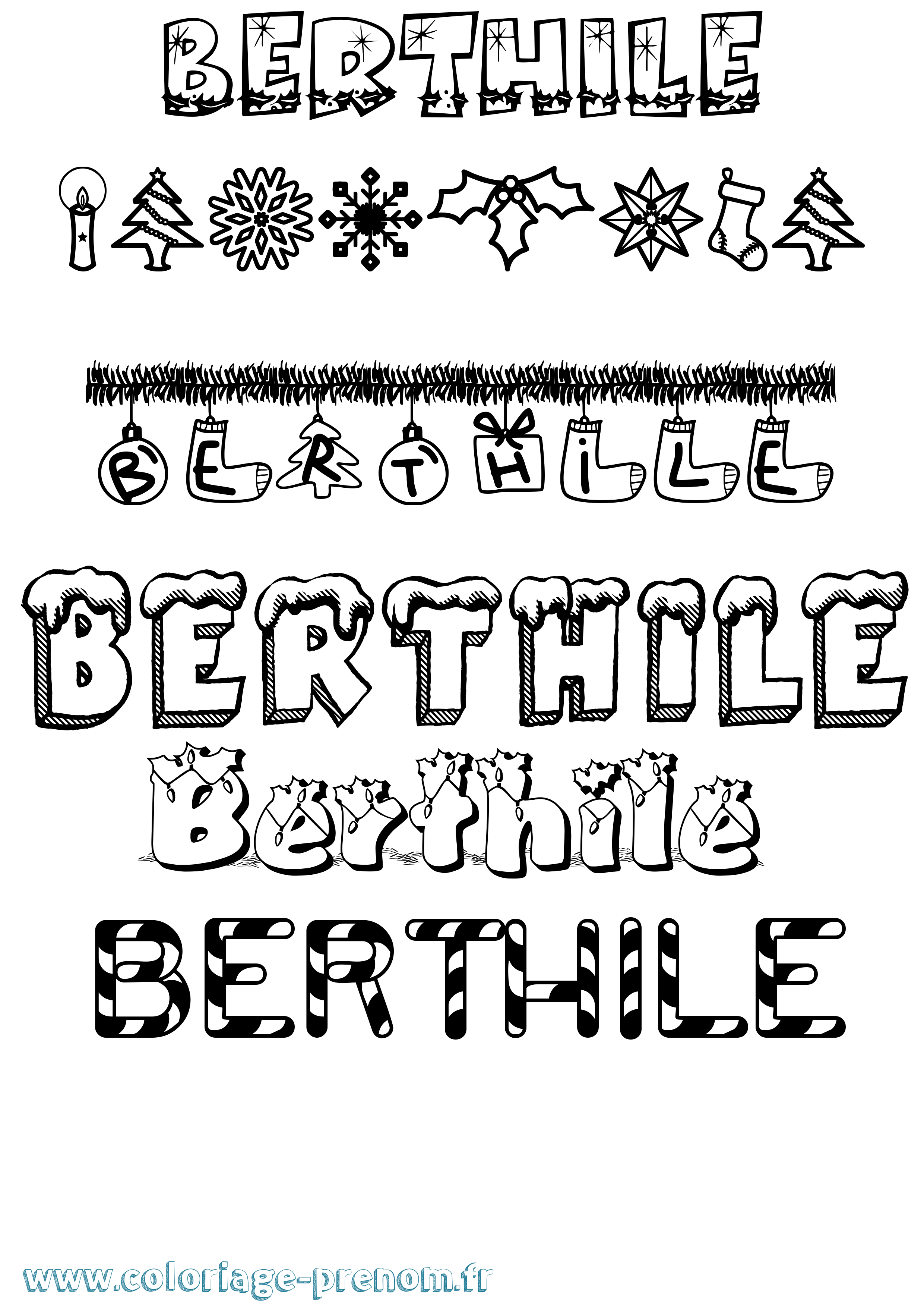 Coloriage Berthile Noël Coloriage prénom Berthile Noël