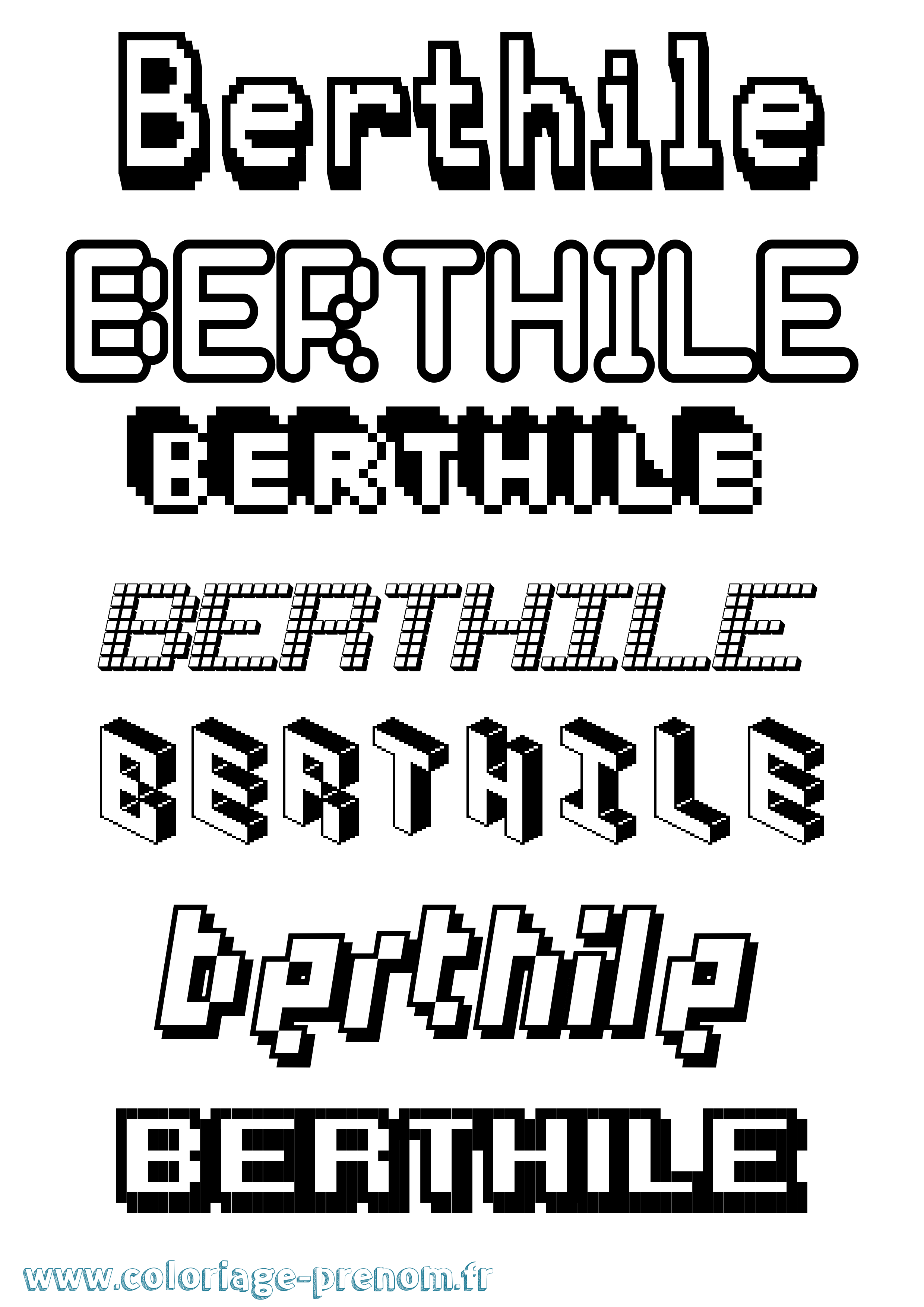 Coloriage Berthile Pixel Coloriage prénom Berthile Pixel
