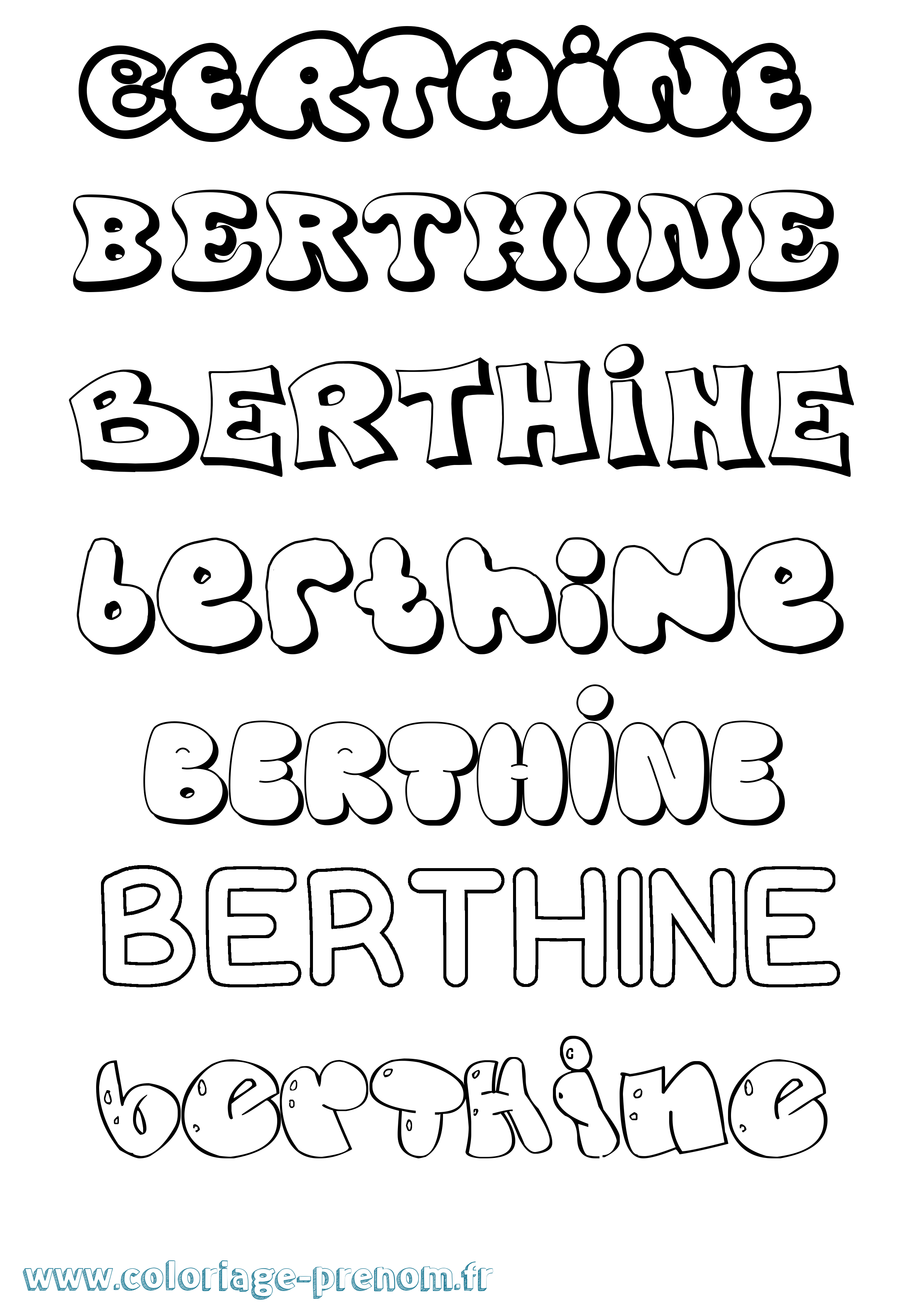 Coloriage prénom Berthine Bubble
