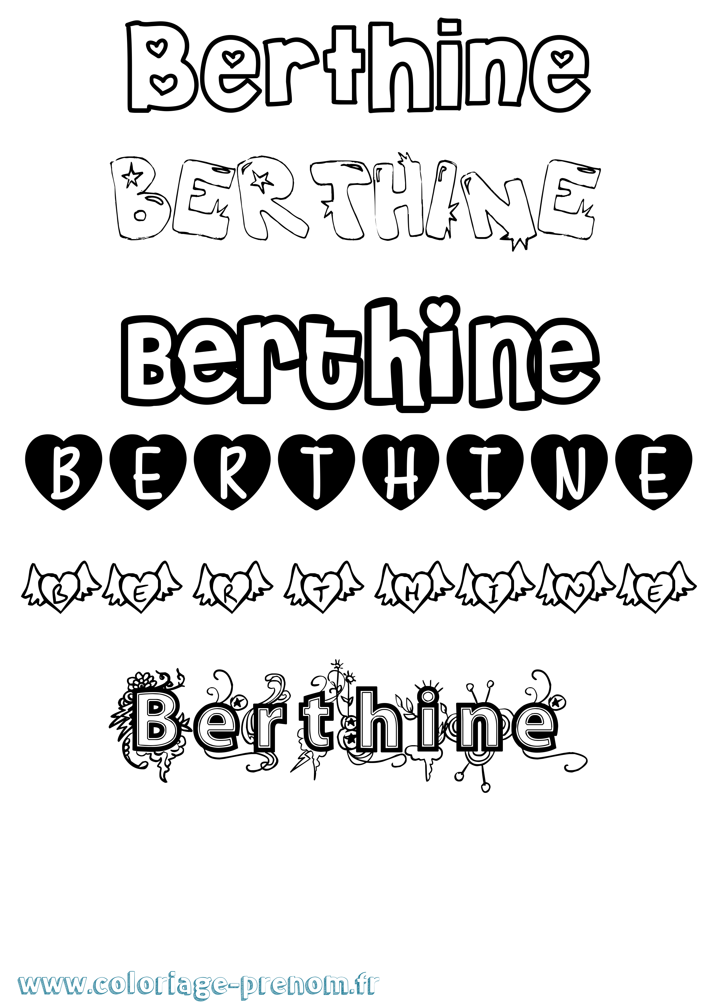Coloriage prénom Berthine Girly