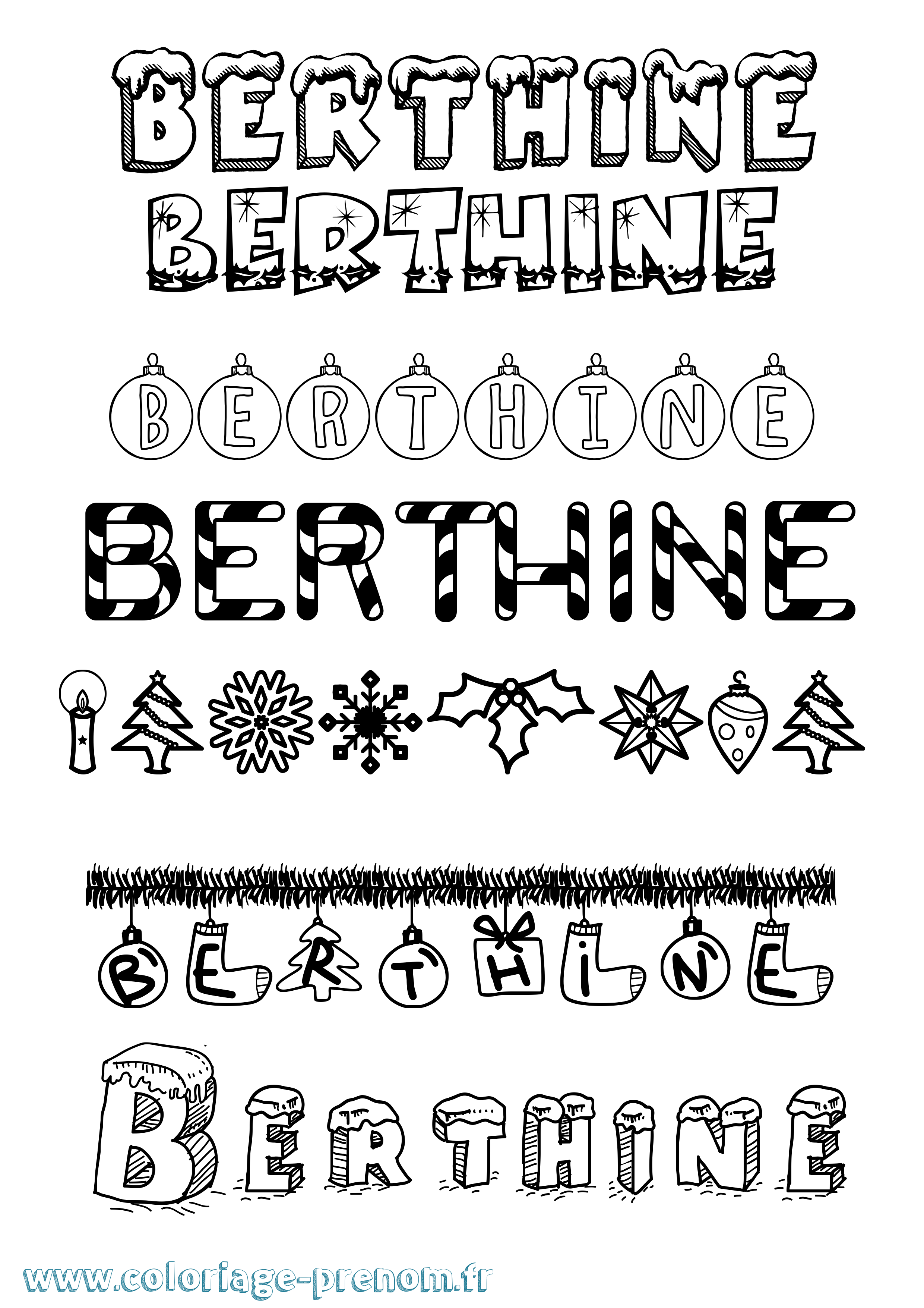 Coloriage prénom Berthine Noël