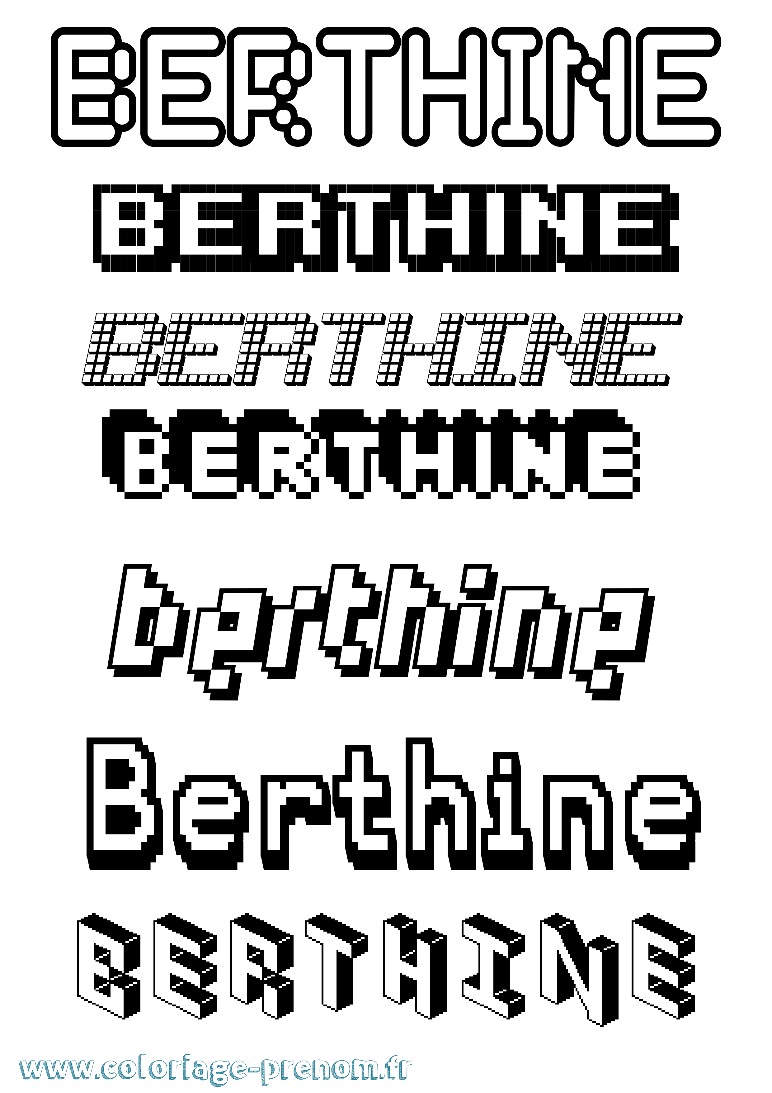 Coloriage prénom Berthine Pixel